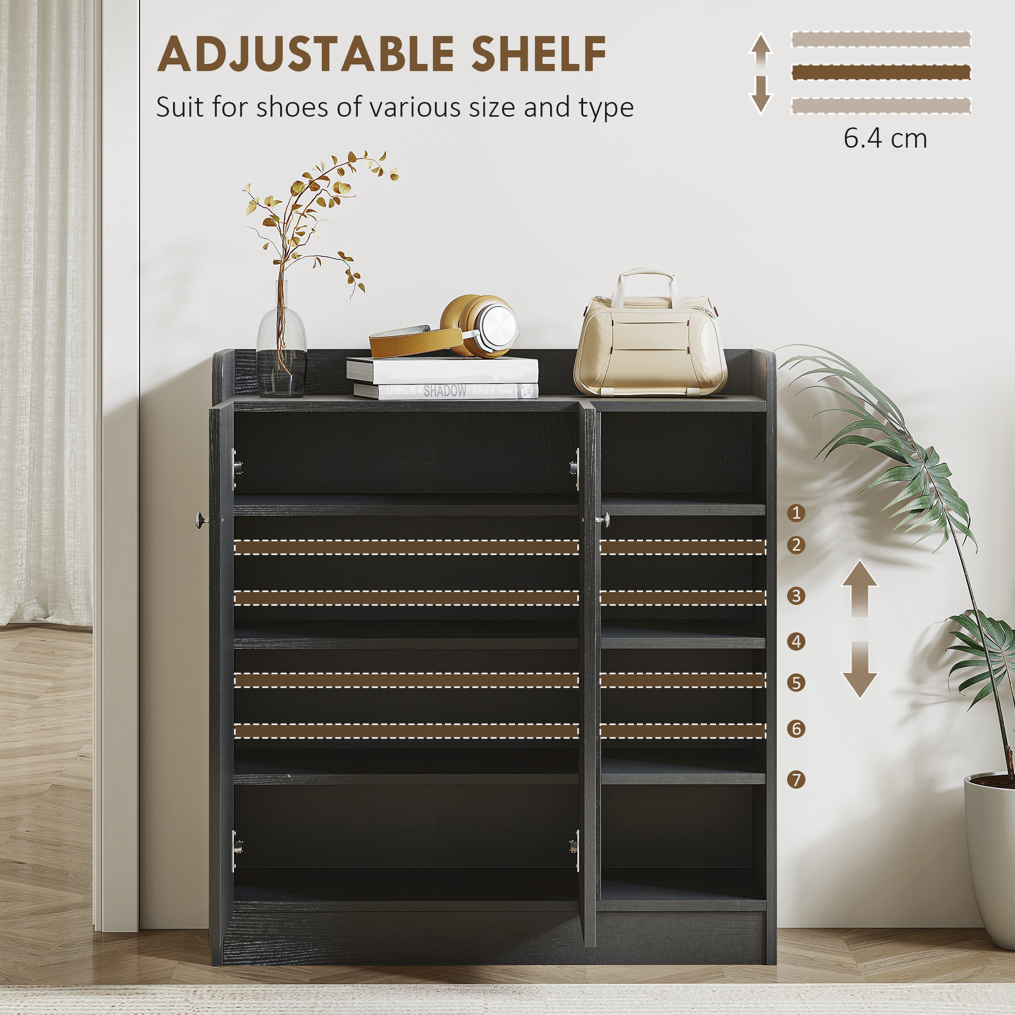 HOMCOM Shoe Storage Cabinet with Adjustable Shelves Black 5