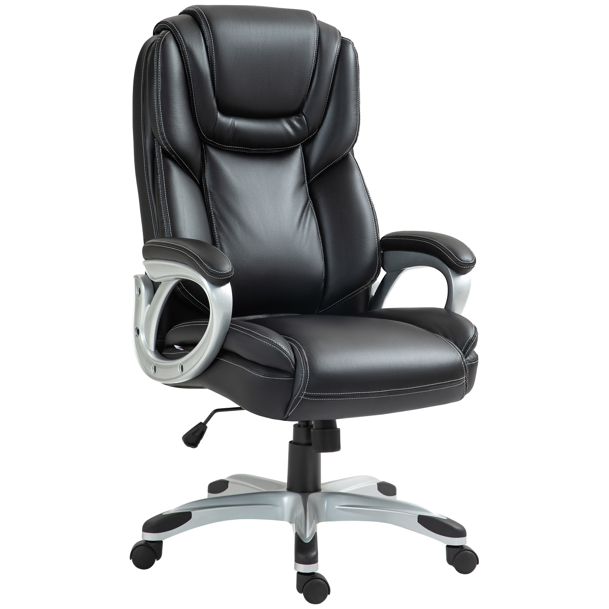 Image of HOMCOM Sedia da ufficio poltrona da ufficio con funzione basculante ruote girevoli 360° 66 x 75,5 x 115,5-124,5 cm nero Aosom Italy006
