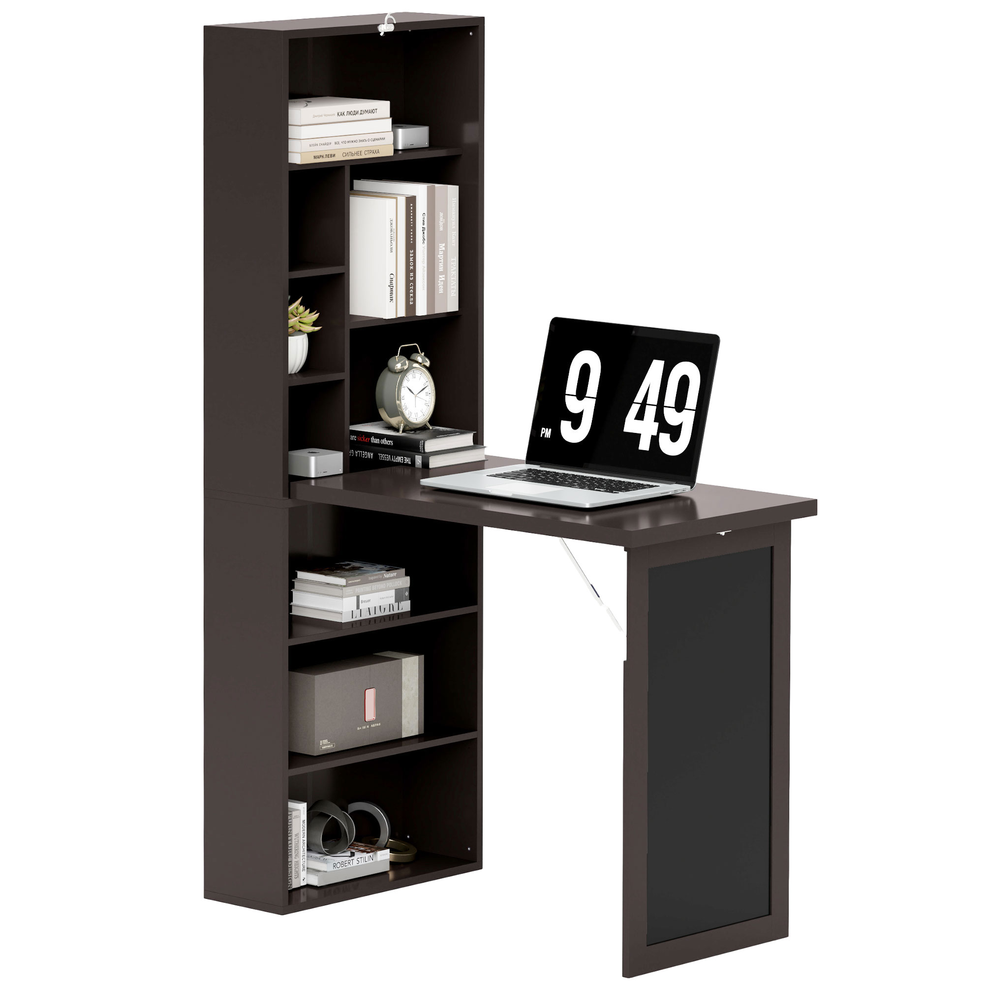 HOMCOM Scrivania Moderna Pieghevole con Libreria e Lavagna, in Legno e Metallo, 98x51x153 cm, Marrone   Aosom Italy