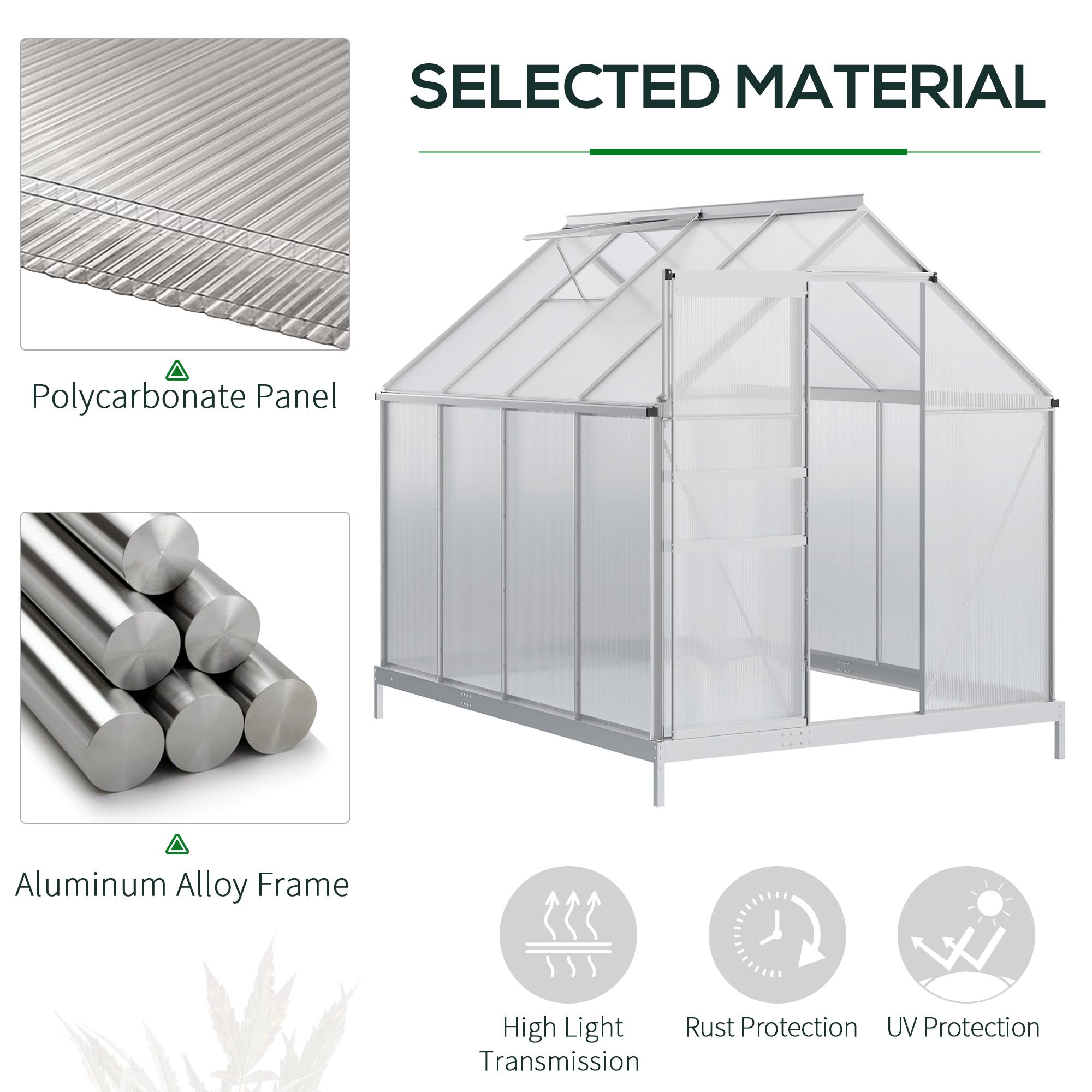 Outsunny 190 x 253 cm Walk-In Polycarbonate Greenhouse Silver-Tone 4