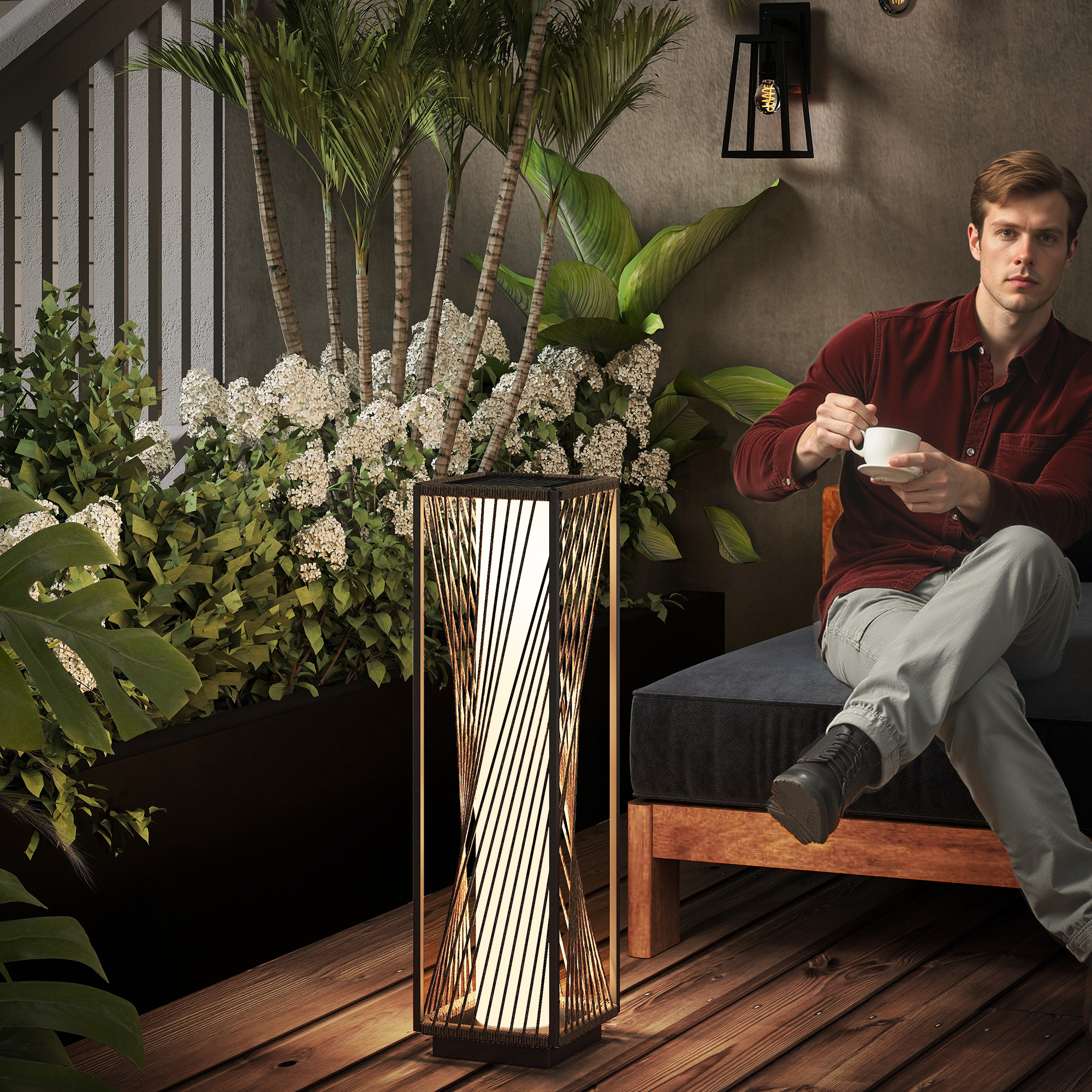 Outsunny Solar Stehlampe Rattan mit Lichtsensor 25 LEDs Solarlampen im Boho günstig online kaufen