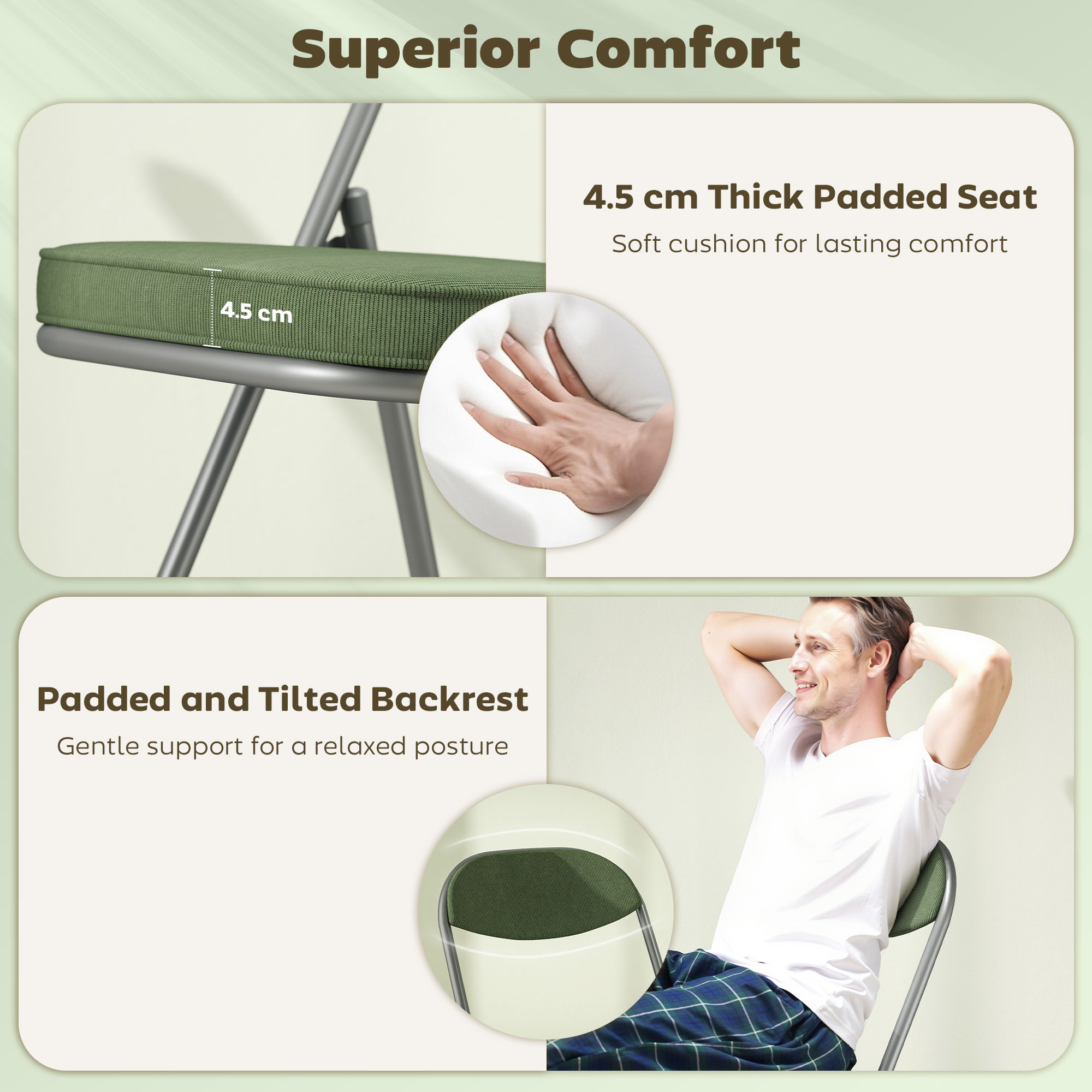 HOMCOM Set of Four Folding Corduroy Seat Chairs Green 4