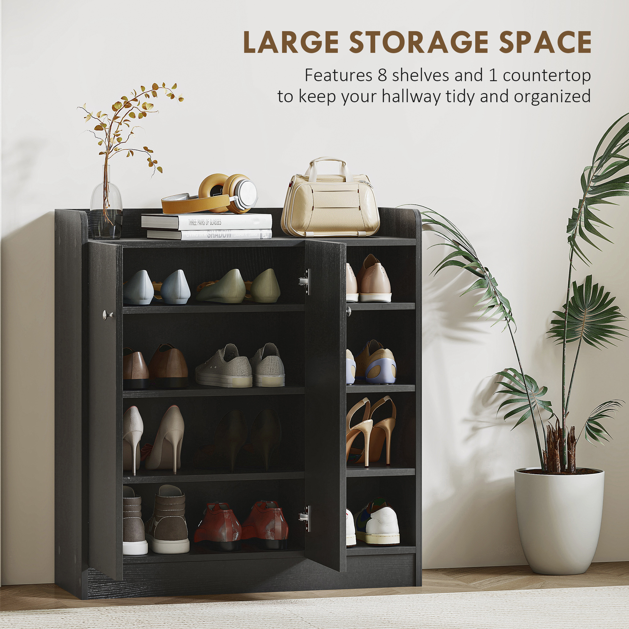 HOMCOM Shoe Storage Cabinet with Adjustable Shelves Black 4