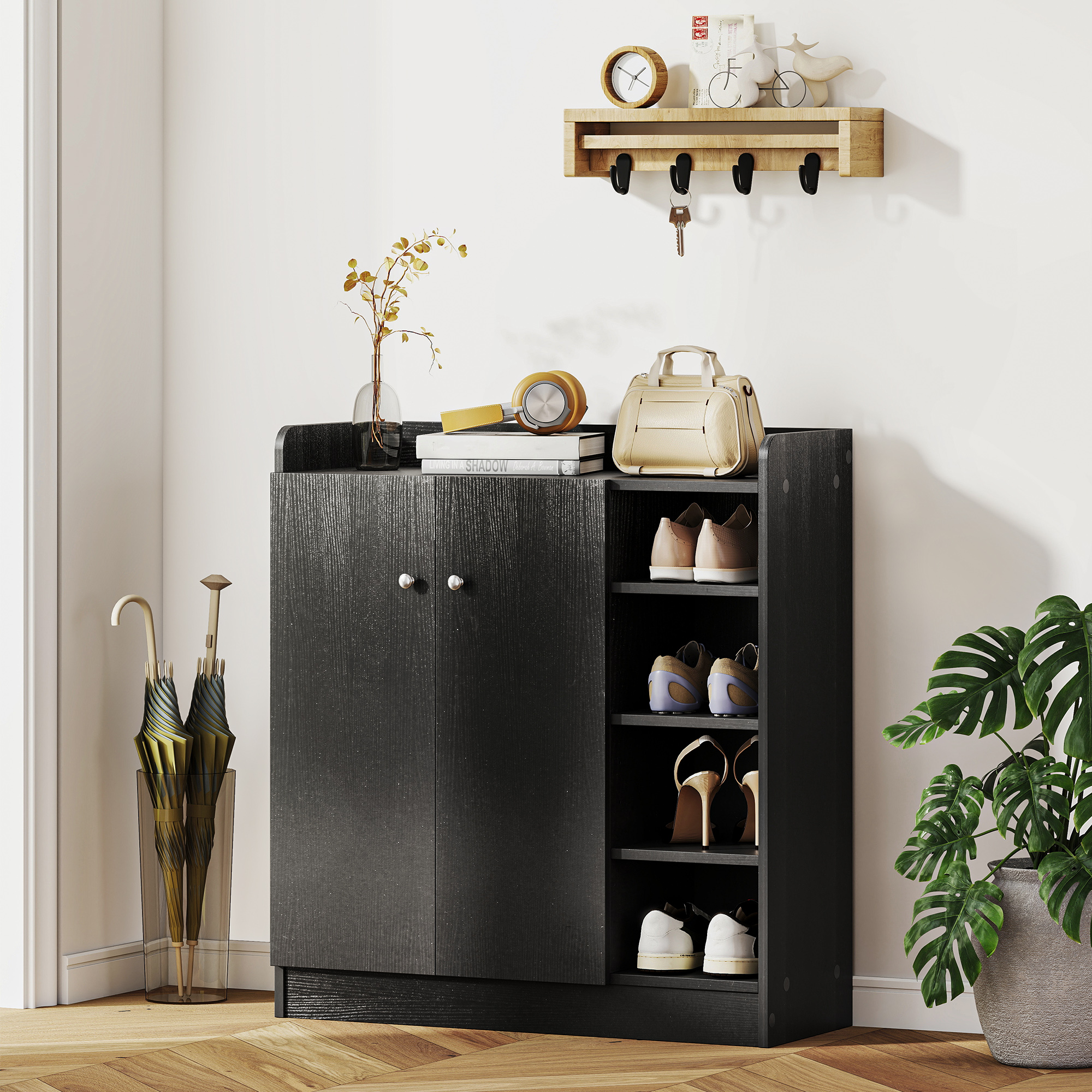 HOMCOM Shoe Storage Cabinet with Adjustable Shelves Black 7