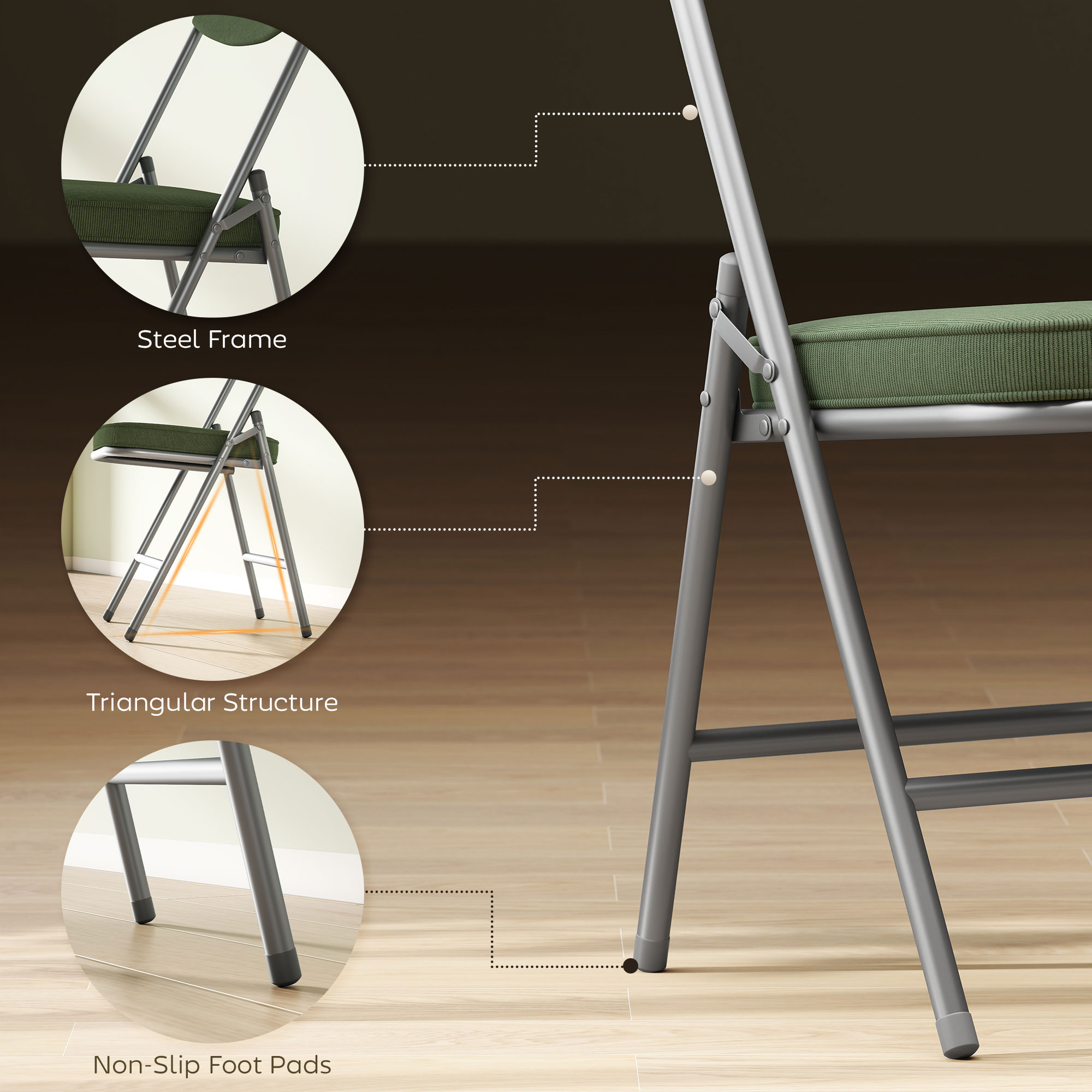 HOMCOM Set of Four Folding Corduroy Seat Chairs Green 6