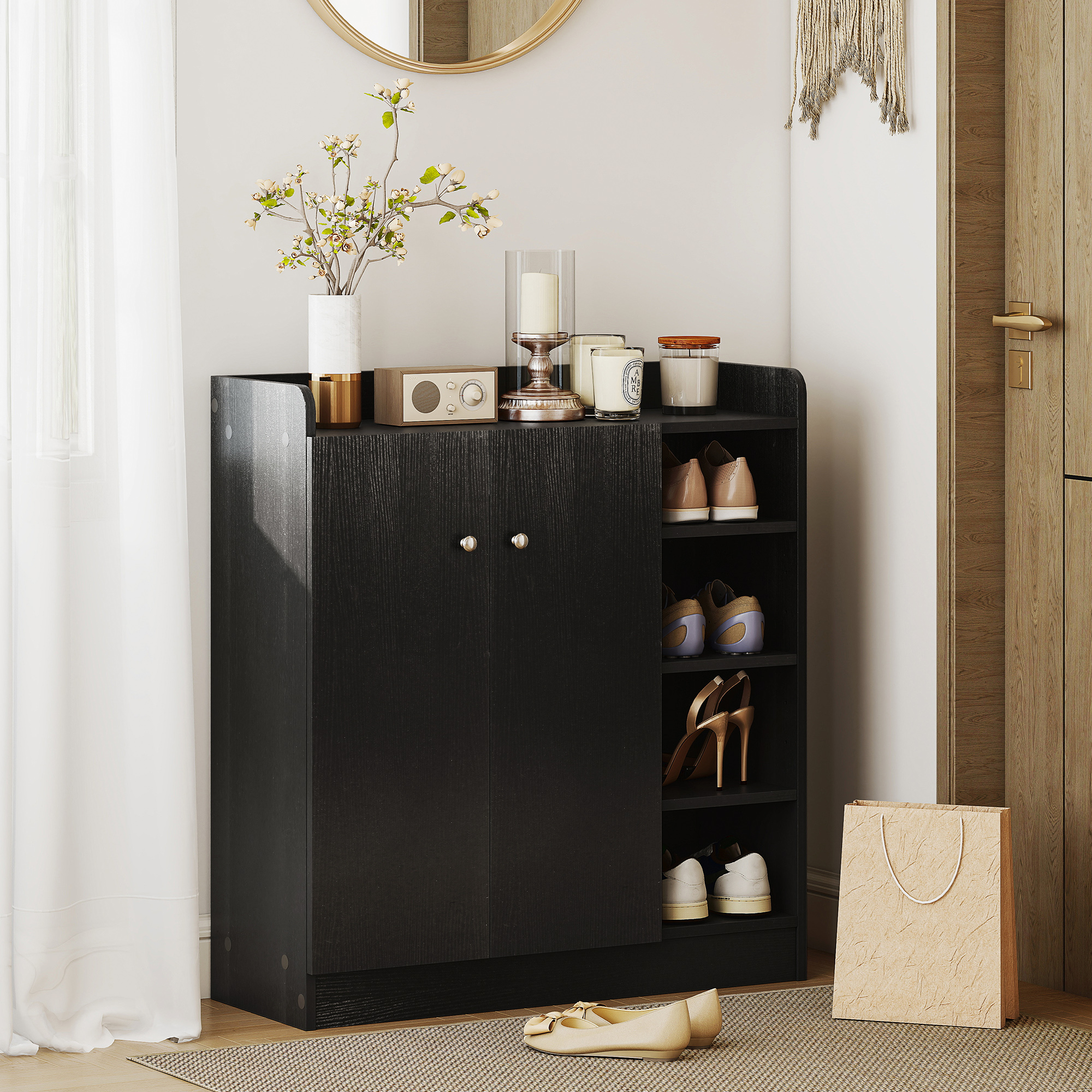 HOMCOM Shoe Storage Cabinet with Adjustable Shelves Black 2