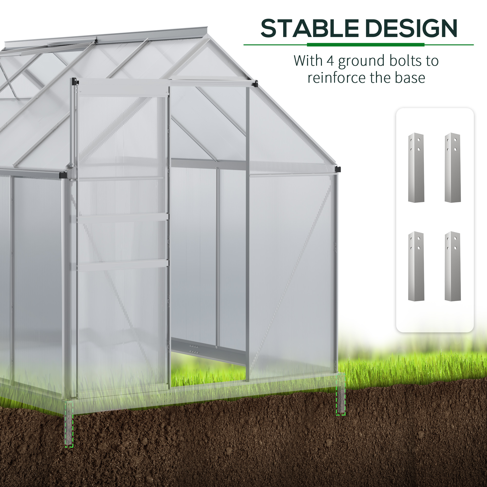 Outsunny 190 x 253 cm Walk-In Polycarbonate Greenhouse Silver-Tone 5
