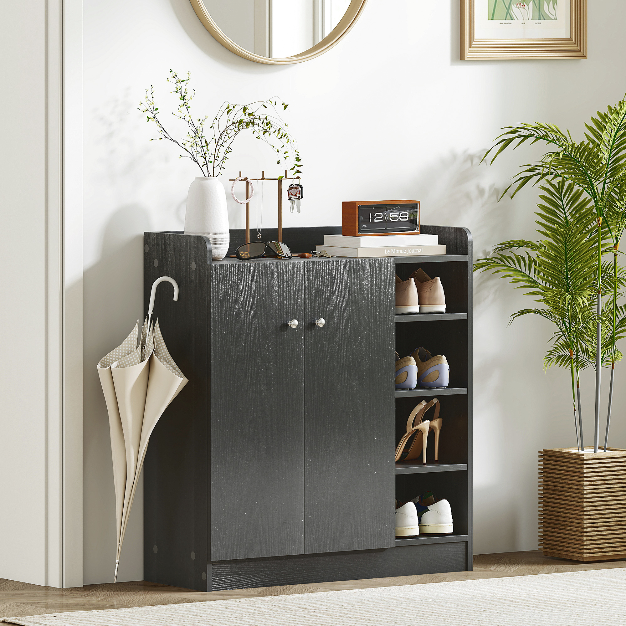 HOMCOM Shoe Storage Cabinet with Adjustable Shelves Black 8