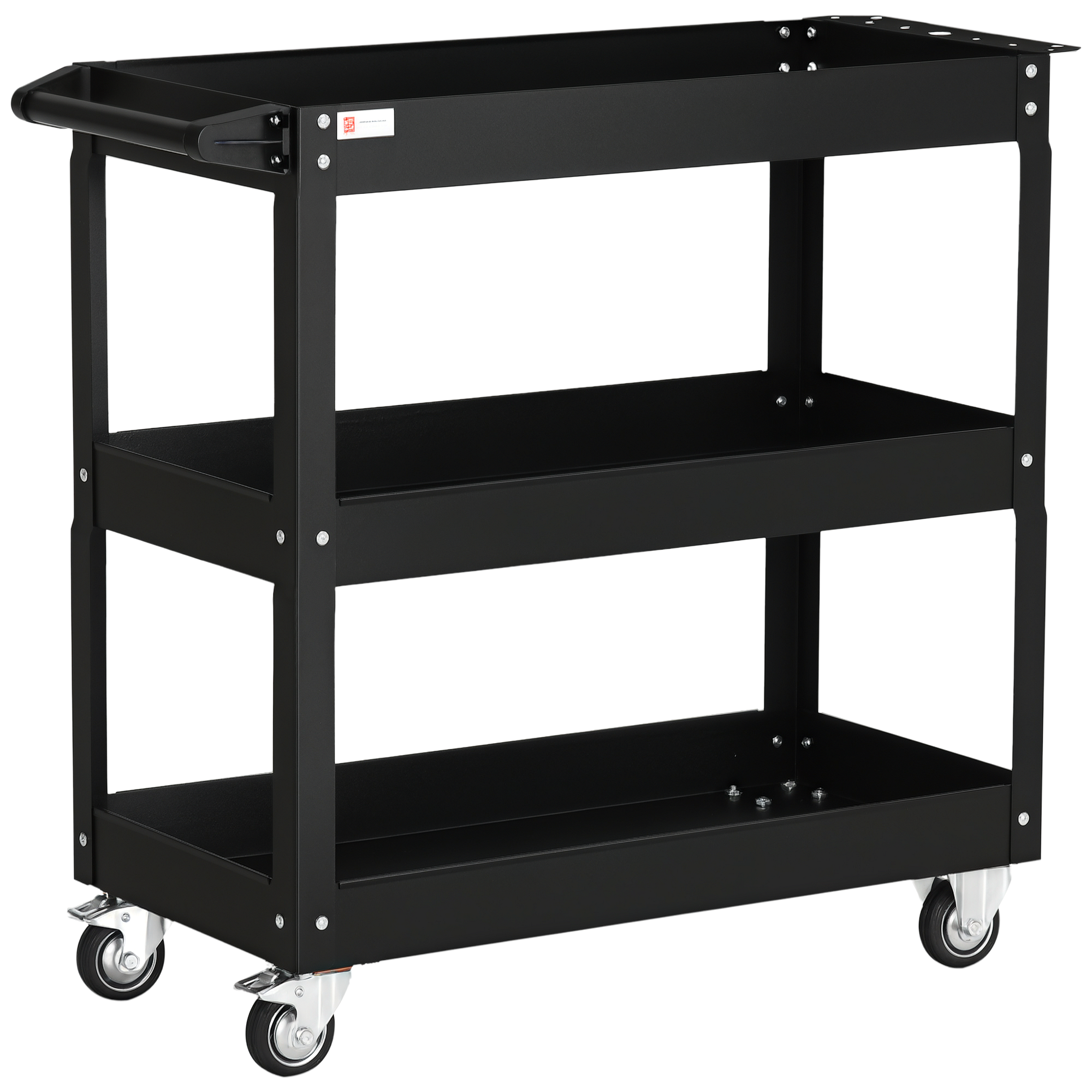 DURHAND Carro de Herramientas con Ruedas 3 Estantes Asa Lateral para Garaje Mecánico Hogar 78,8x35,3x72 cm Negro | Aosom España