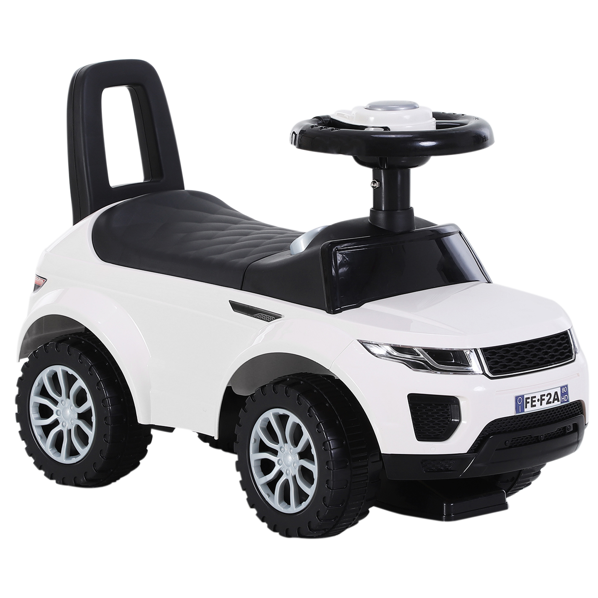 HOMCOM Quad Correpasillos Niño Coche sin Pedales para Bebé Juguete Andador Estilo Carrera con Orador 62x28x41,5cm Blanco | Aosom España