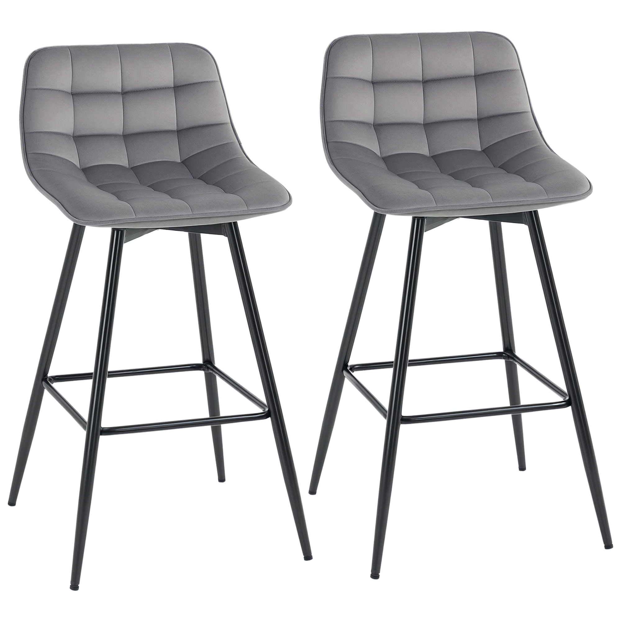 HOMCOM Lot de 2 tabourets chaises de bar design en velours capitonné et métal hauteur 64,5 cm - gris
