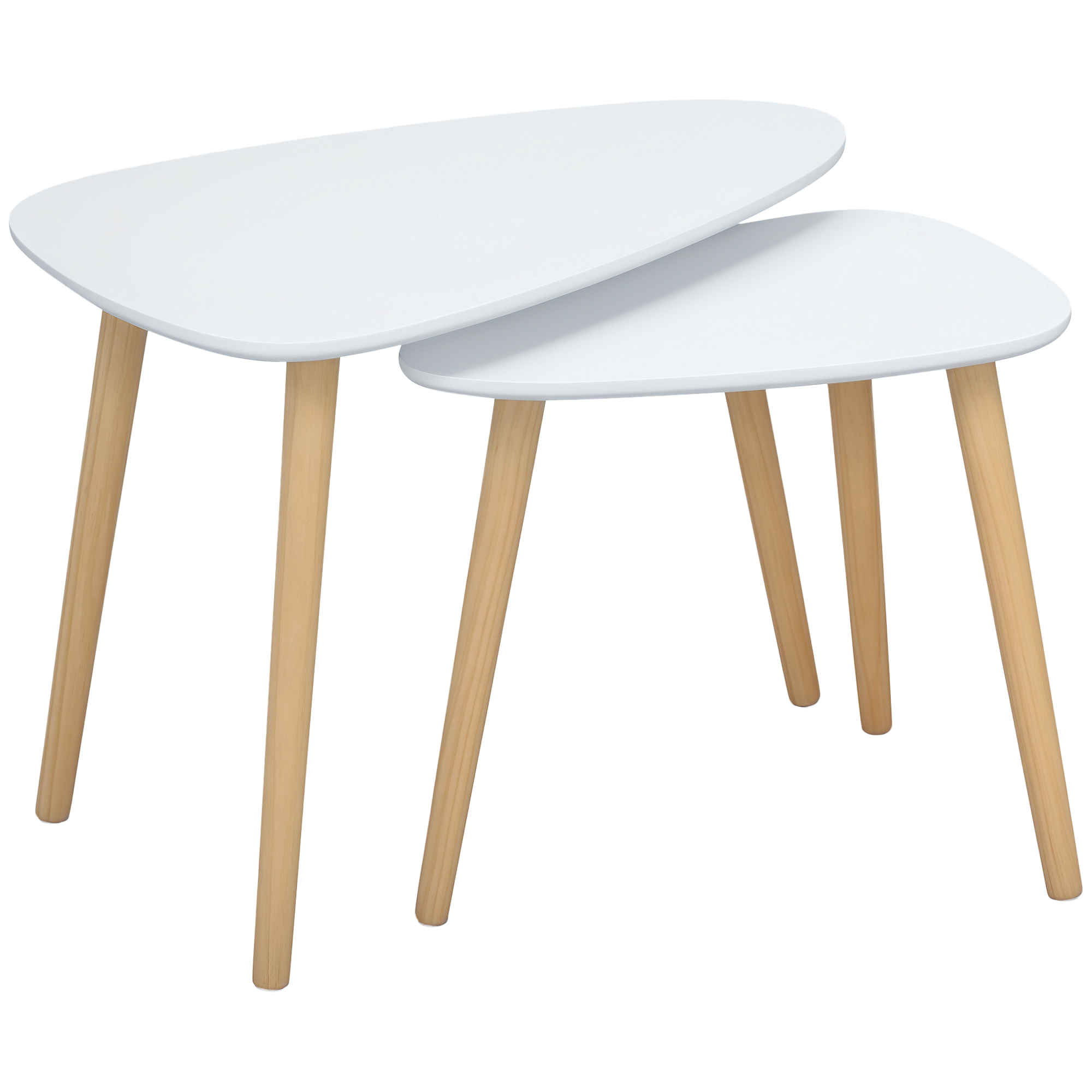 HOMCOM Lot de 2 tables basses gigognes design scandinave pieds en bois et plateau MDF blanc