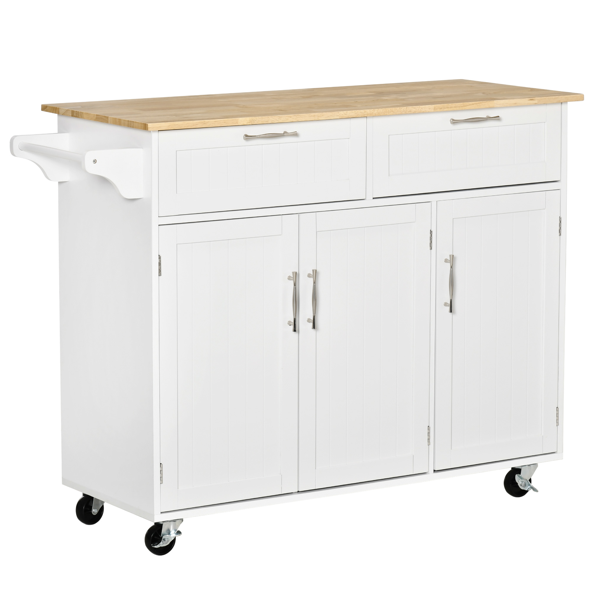 HOMCOM Isla de Cocina Carro de Cocina Mueble Auxiliar de Cocina con 2 Cajones 6 Puertas y Barra Lateral 121x46x91 cm Roble y Blanco | Aosom España