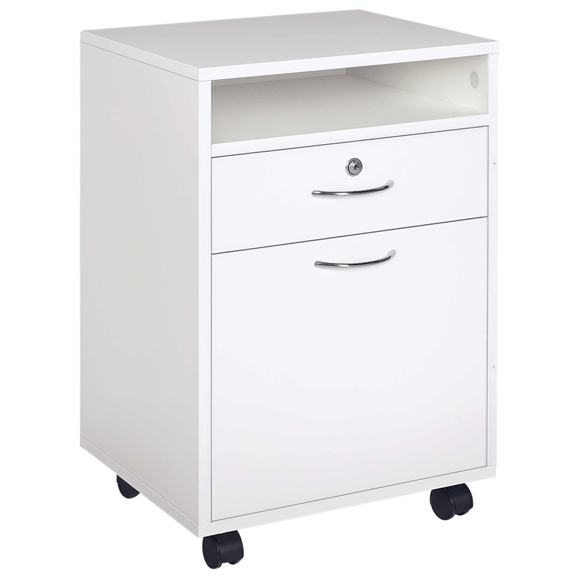 Cassettiera Per Ufficio HOMCOM Con 2 Cassetti E Ruote, In Legno Bianco, Dimensioni 40x35x60 Cm