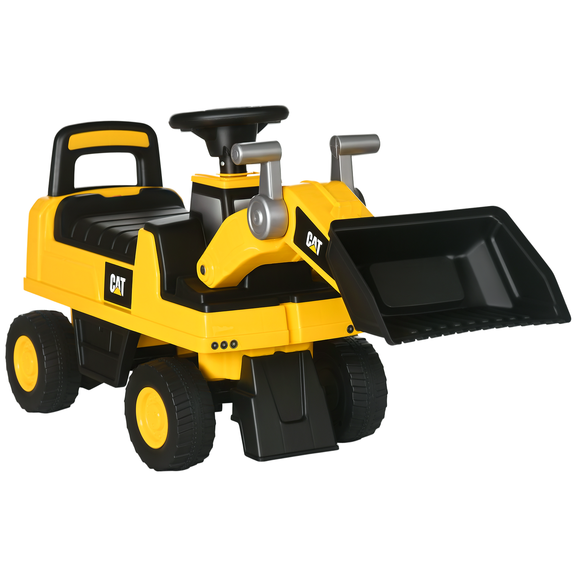 HOMCOM Rutschauto Sitzbagger mit Schaufel & Hupe, Stauraum für Kinder ab 12 Monaten, Gelb Schwarz 85x27,5x47,5cm Aosom.de