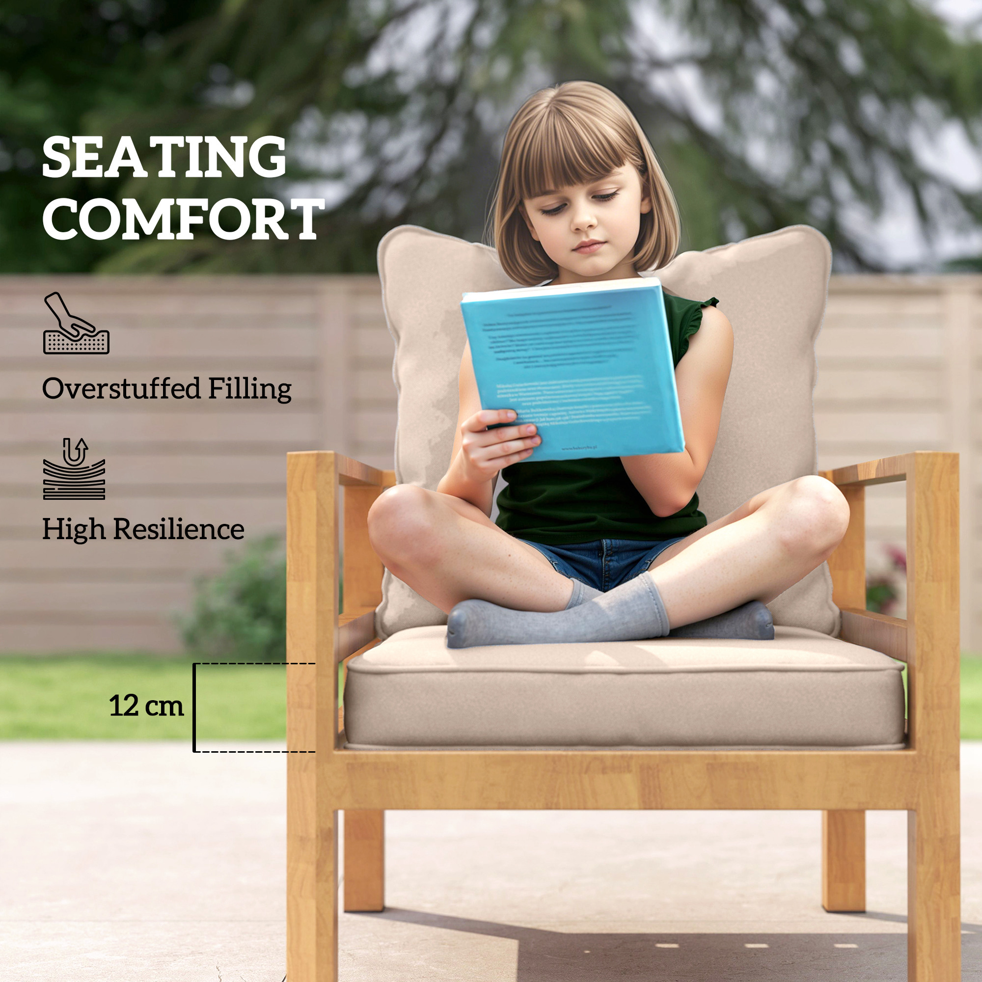 Outsunny Seat and Back Padded Cushion Set, CUSHION ONLY Beige 4