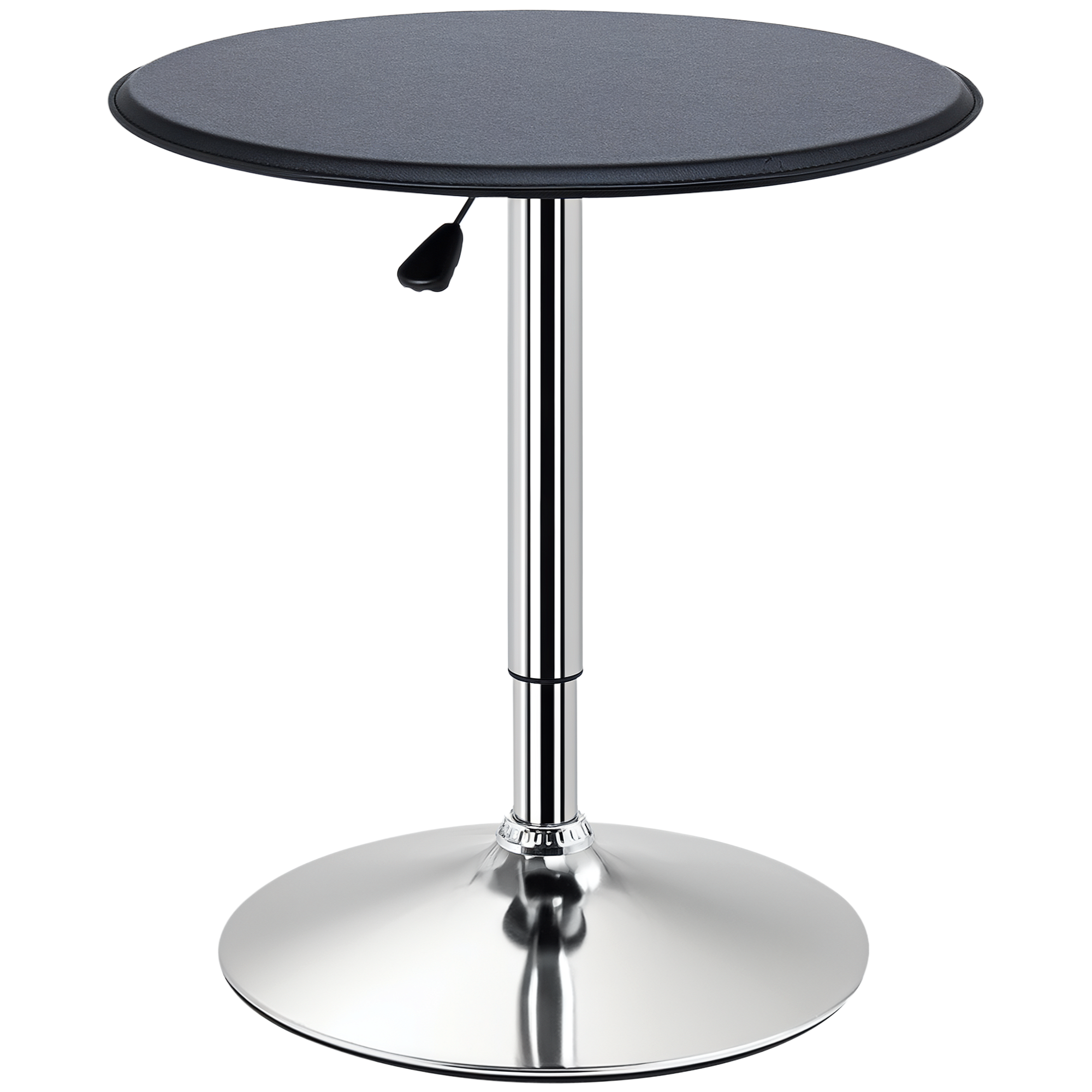HOMCOM Table de Bar Table Bistro Mange-debout Chic Style Contemporain Hauteur réglable 67-93 cm Ø 63 cm Plateau pivotant 360° métal chromé PVC Noir