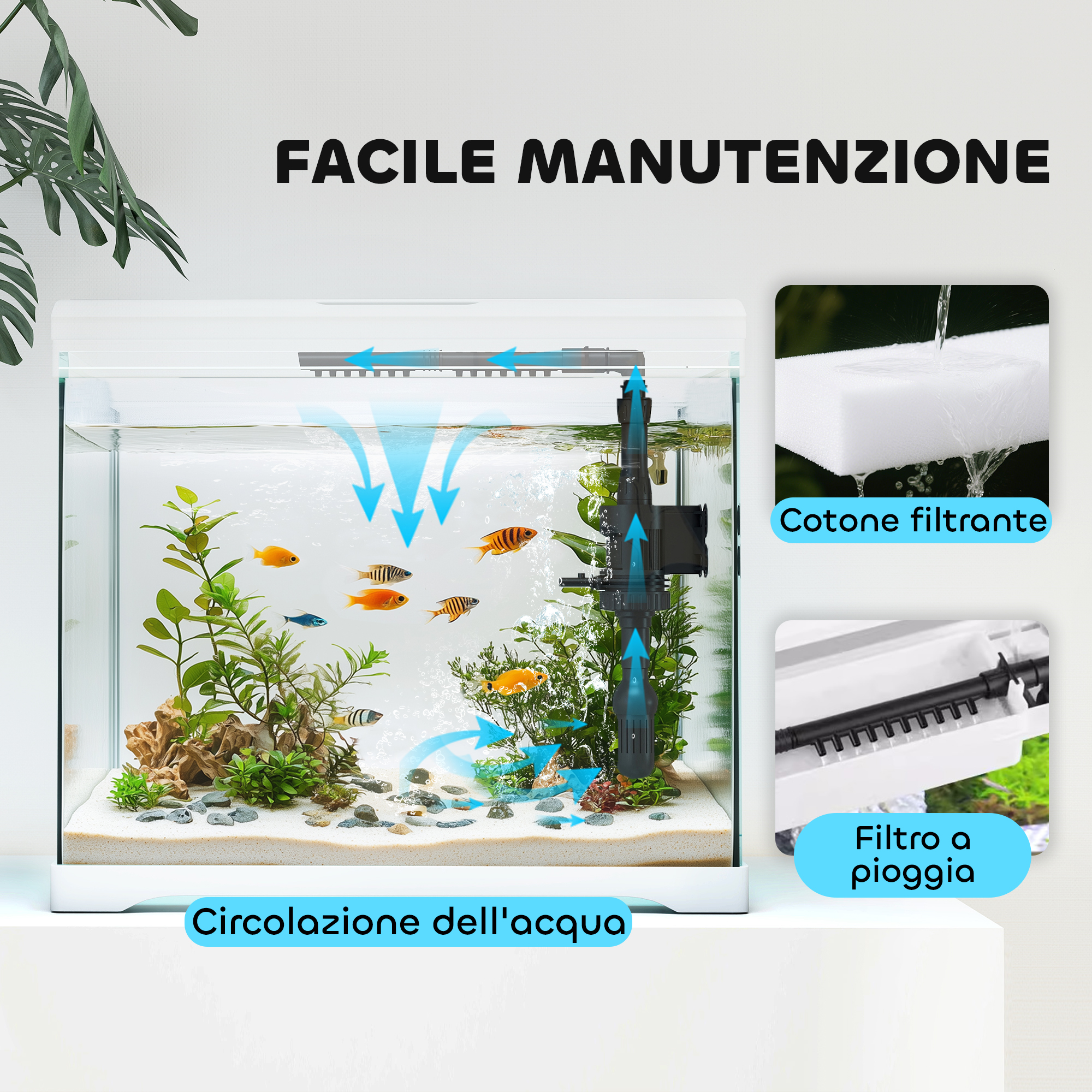 Acquario 20L PawHut Con Luce LED - Vetro, Filtro E Pompa Per Pesci Rossi E Tropicali