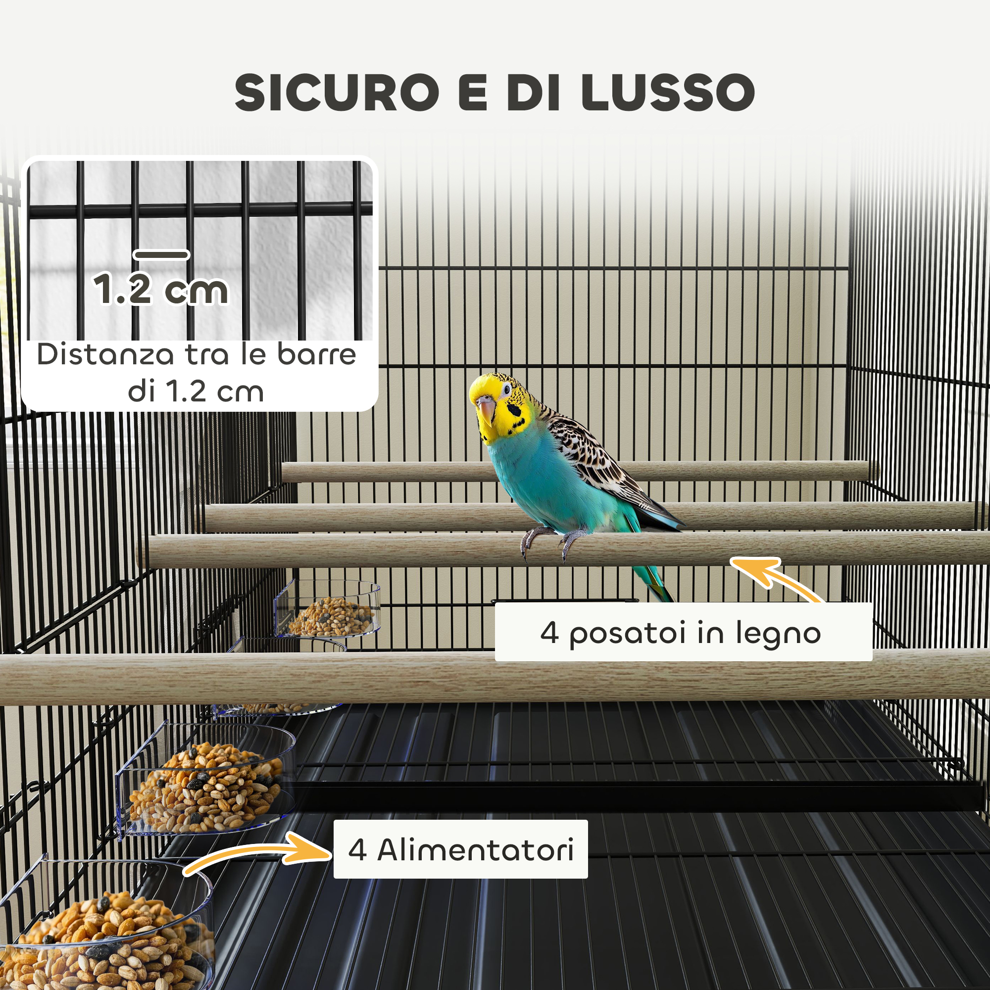 Gabbia Per Uccelli Con Piedistallo 46x36x120 Cm Ruote Girevoli Ripiano E Accessori Nero – Acquista Su Giordano Shop