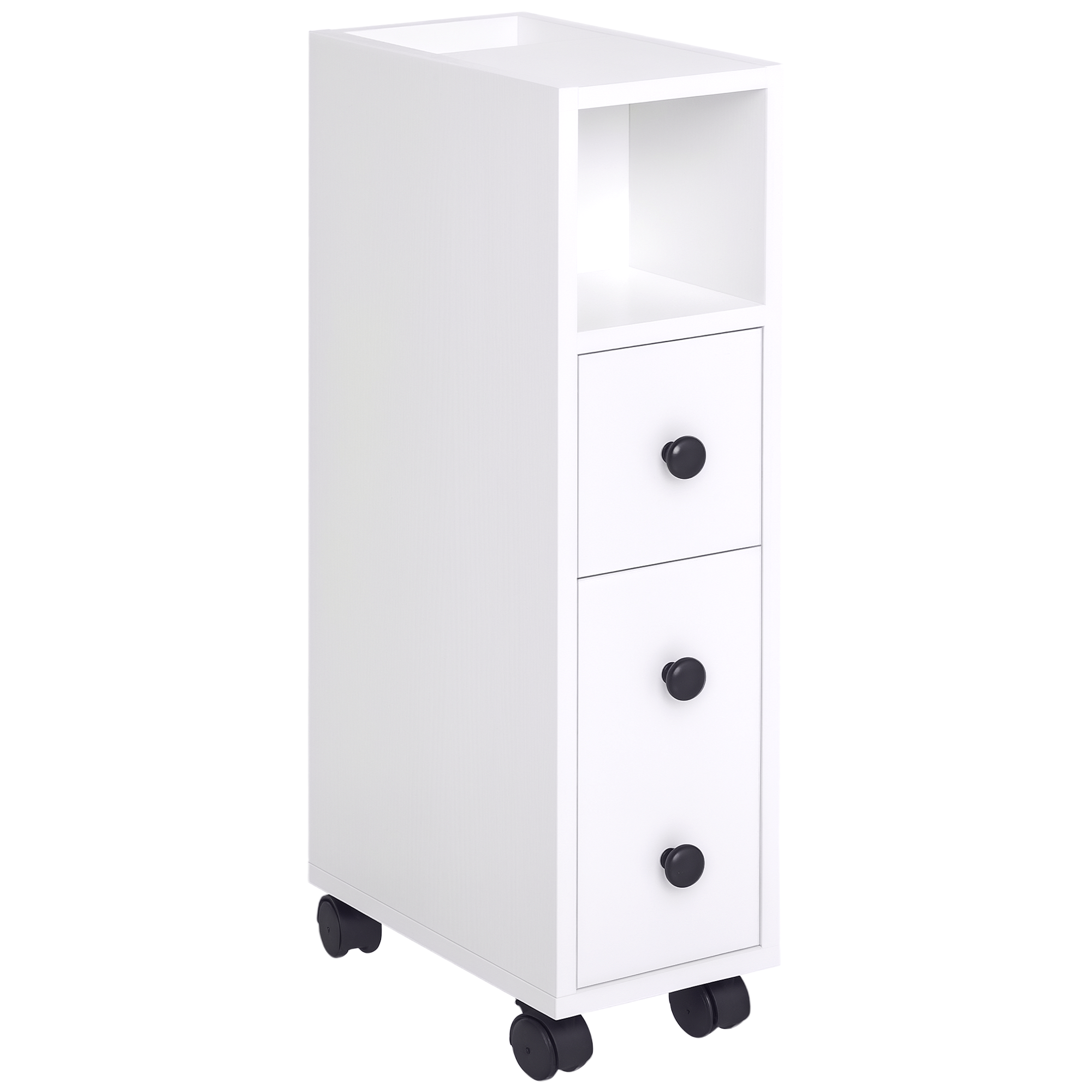 Meuble Colonne Salle De Bain KLEANKIN – Blanc – Rangement Niche + Tiroir – 18x30x68cm