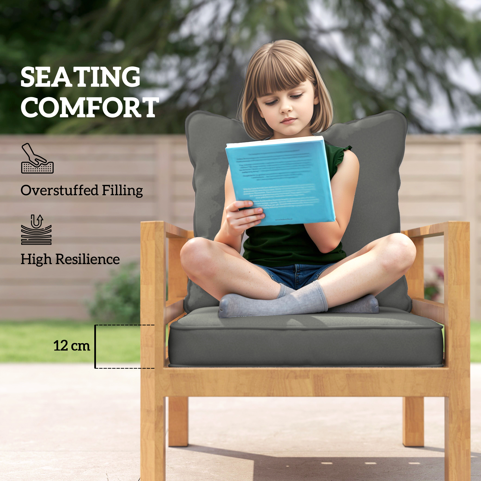 Outsunny Seat and Back Padded Cushion Set, CUSHION ONLY Charcoal Grey 4