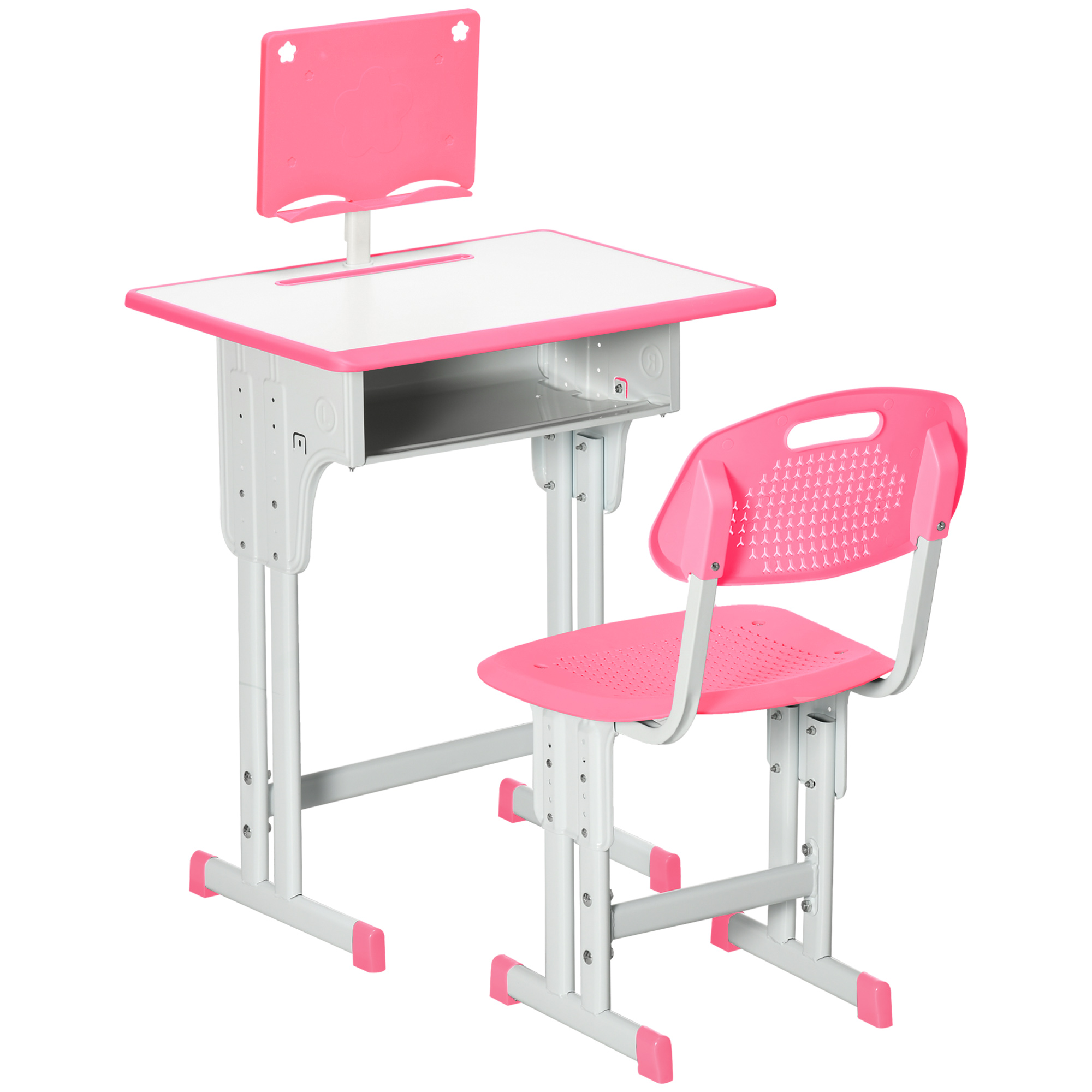 HOMCOM Bureau Enfant avec Chaise et Rangement Rose