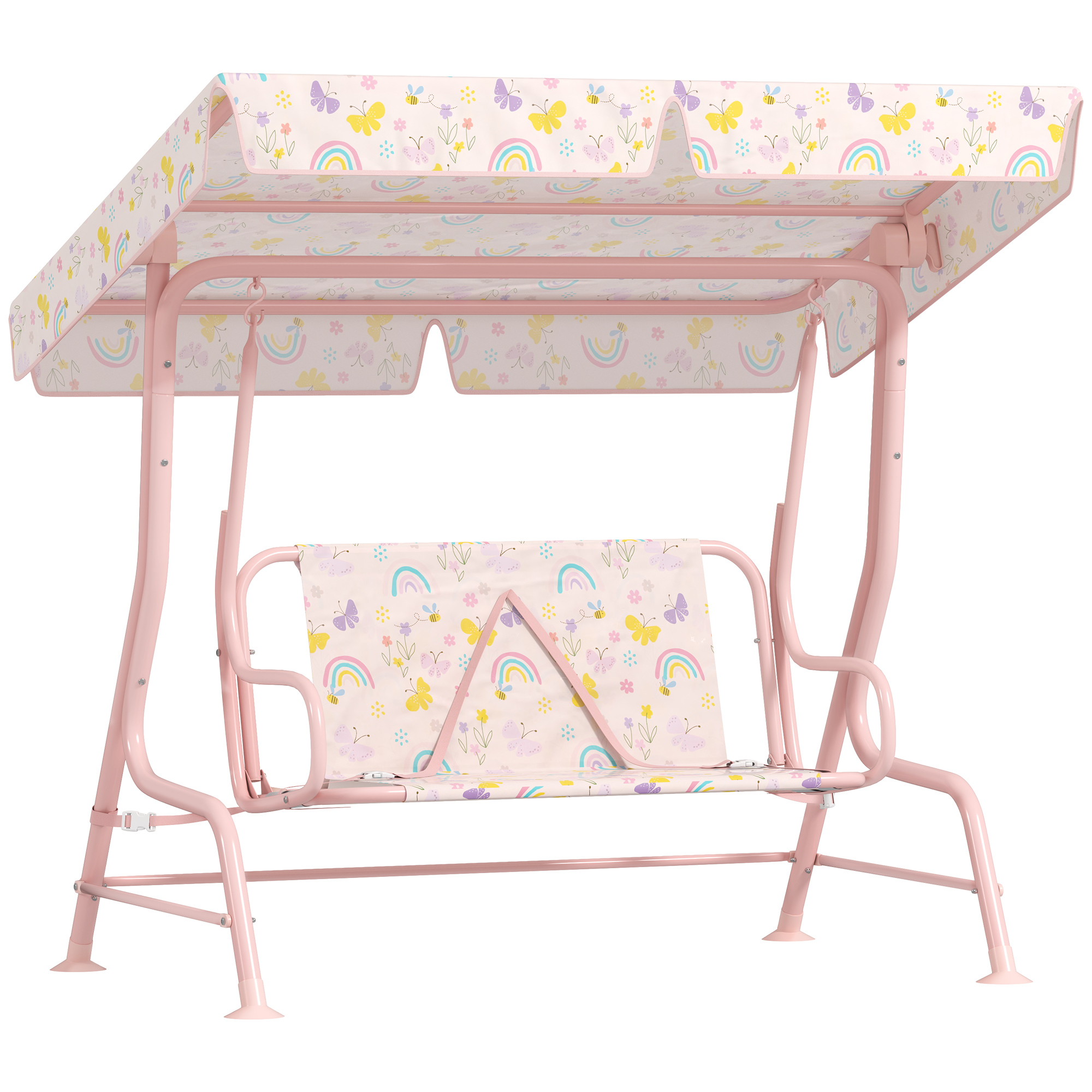 AIYAPLAY Columpio de Jardín Exterior para Niños de +3 Años con Toldo Ajustable Arnés de Seguridad 112x75x120 cm Rosa