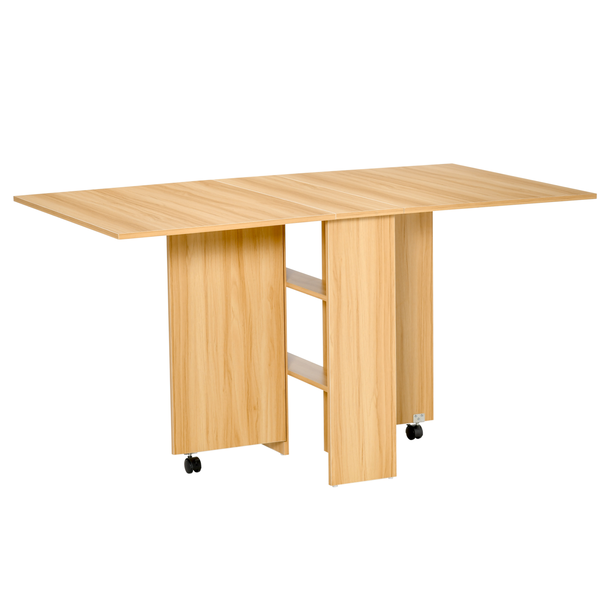 HOMCOM Mesa de Comedor Plegable con Ruedas Mesa Auxiliar Multifuncional con Alas Abatibles y Estantes 140x80x74cm Madera | Aosom España