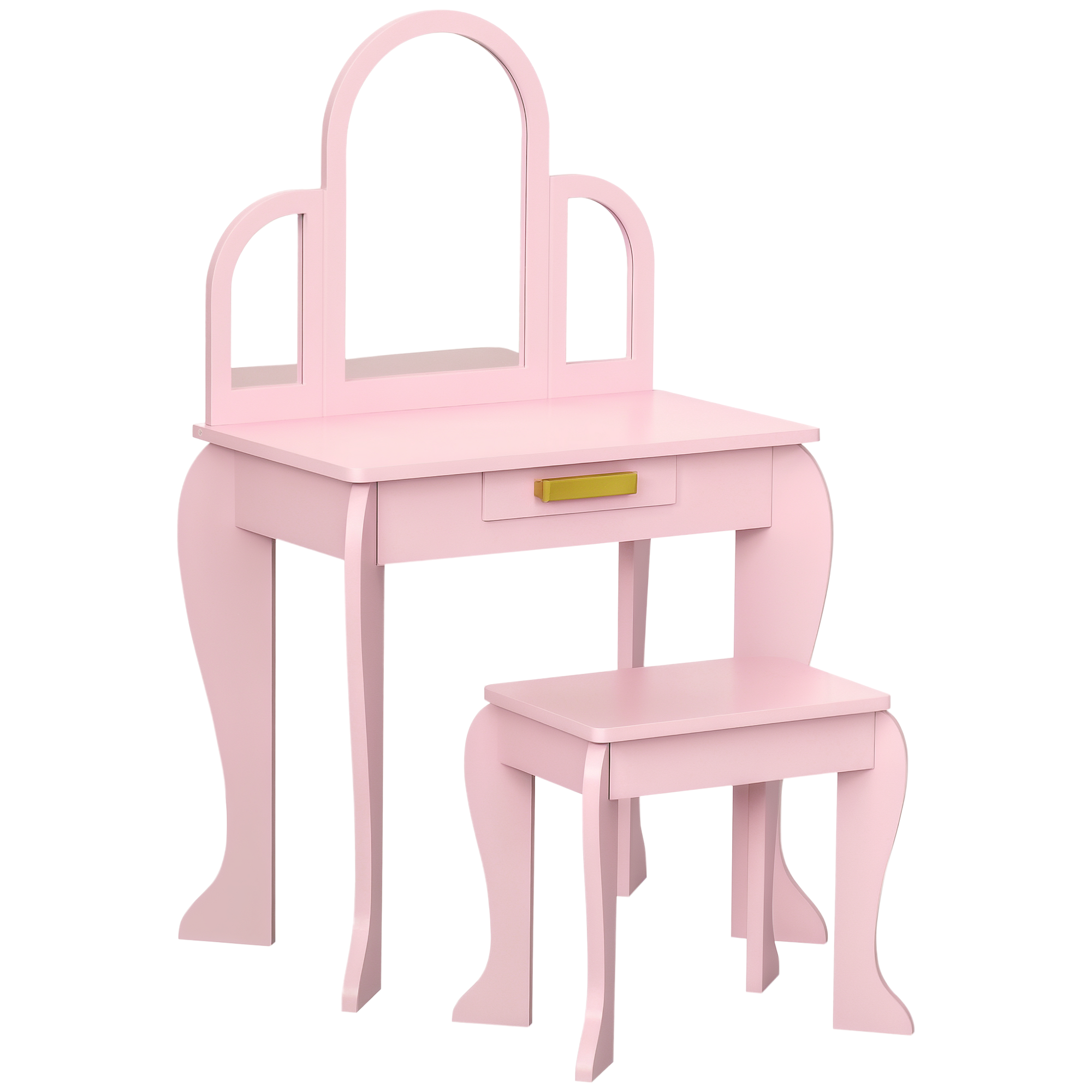 HOMCOM Coiffeuse pour enfant avec tabouret 3 miroirs et tiroir 3 à 6 ans 52 x 32 x 85 cm rose