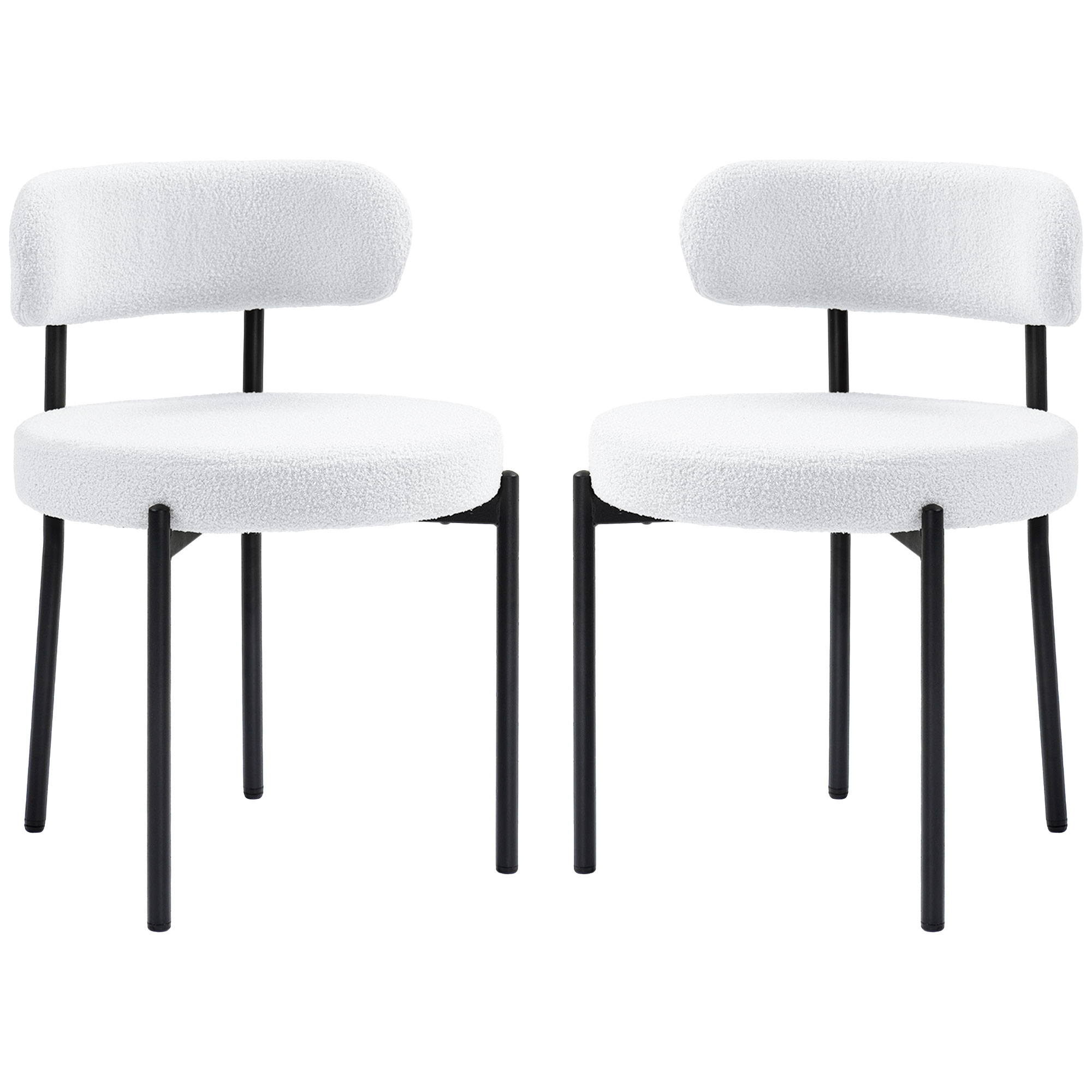 HOMCOM Ensemble de 2 chaises de salle à manger, Rembourrage en polaire, Chaises avec siège rembourré, Pieds en métal, Crème