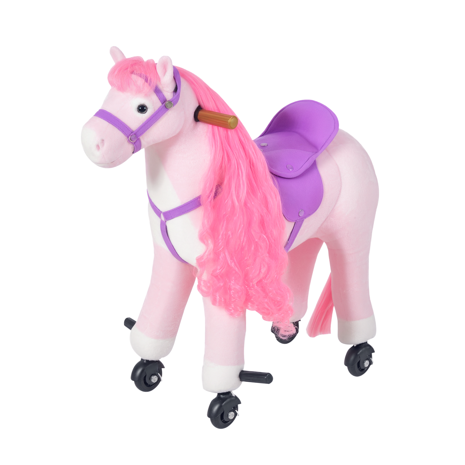 Image of HOMCOM Cavallo a Dondolo per Bambini 3+ Anni con 4 Rotelle, Suoni Realistici e Poggiapiedi, 65x28x75 cm, Rosa Aosom006