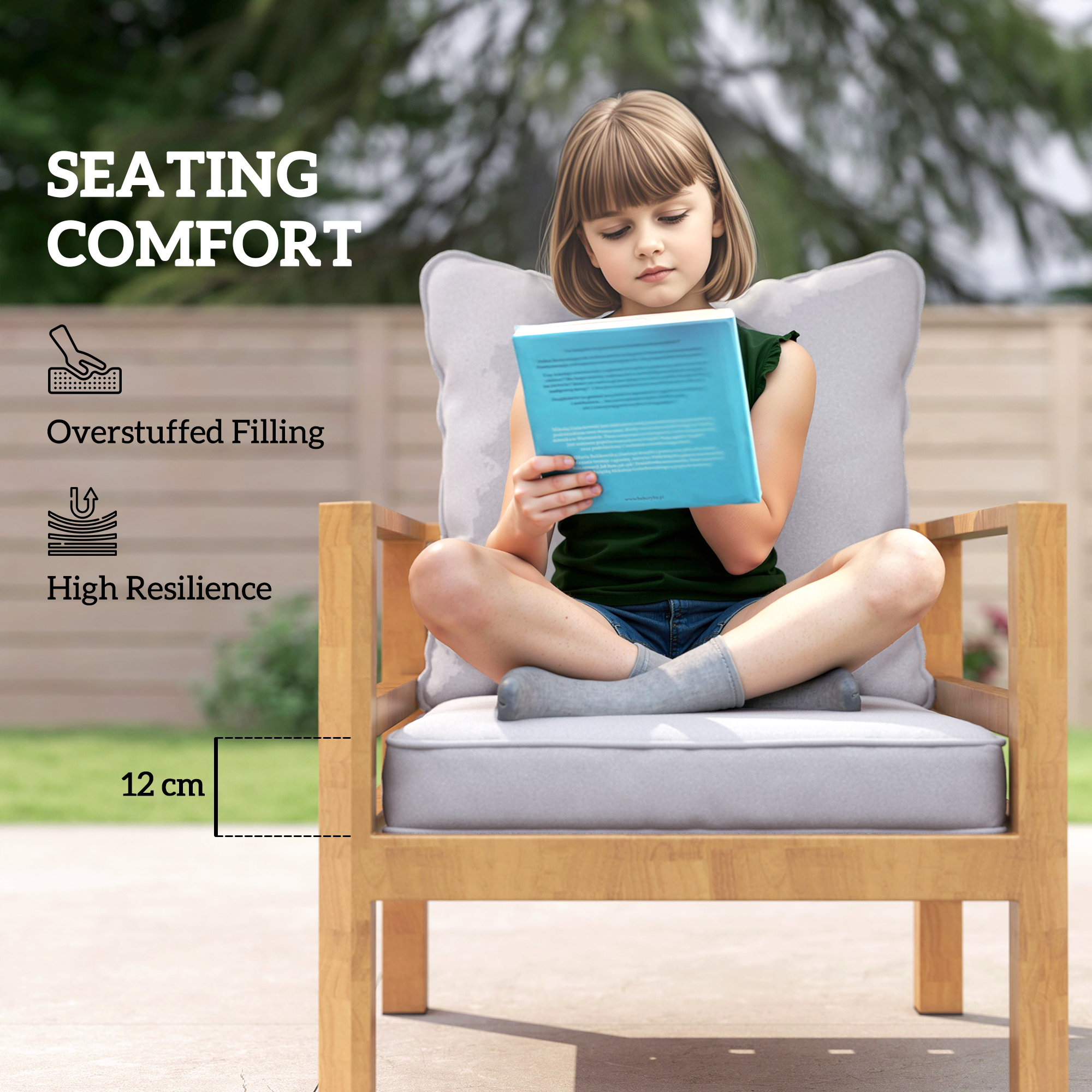 Outsunny Seat and Back Padded Cushion Set, CUSHION ONLY Light Grey 4