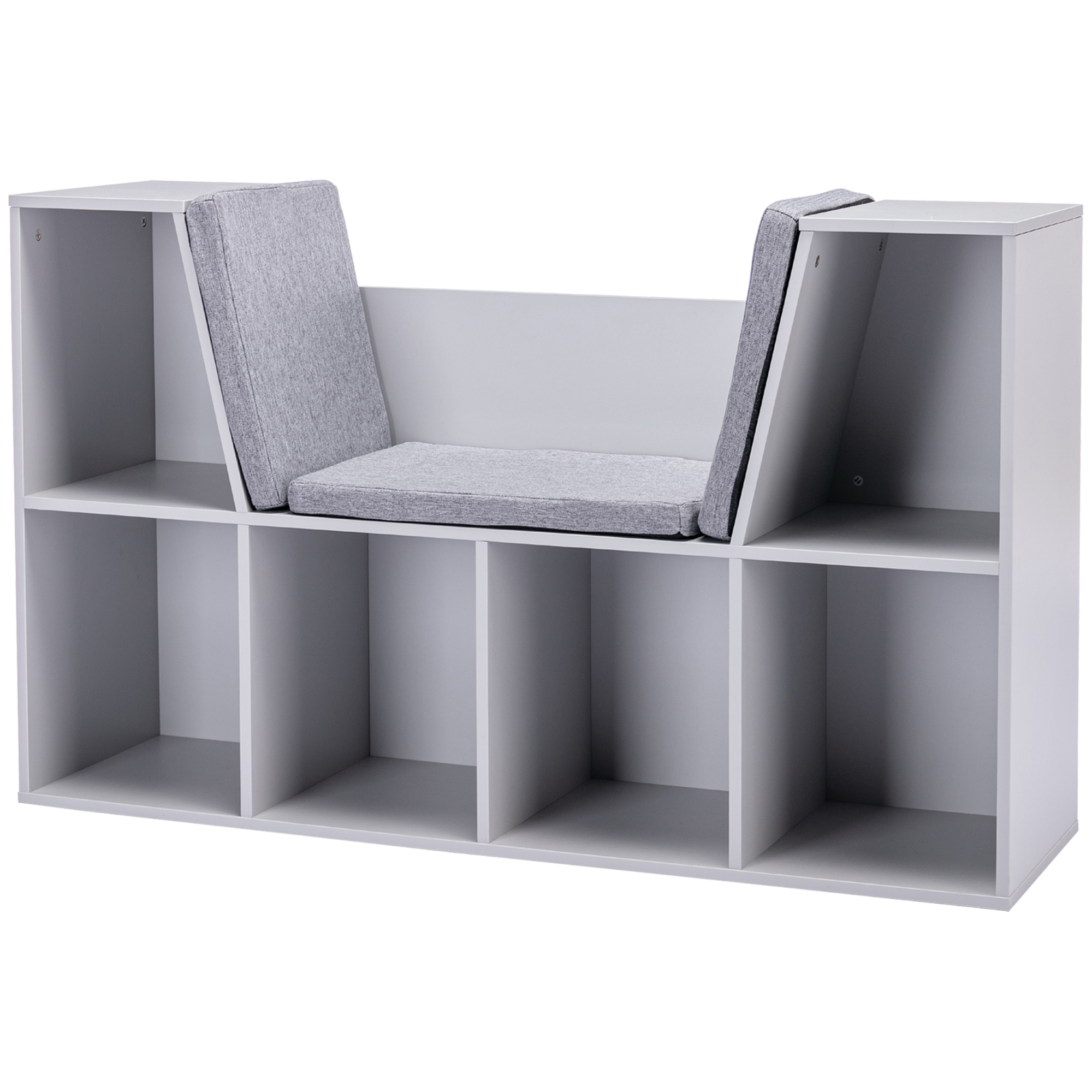 HOMCOM Estantería Infantil 2 en 1 + Banqueta con Cojines 103 cm × 30 cm × 62 cm Blanco + Gris