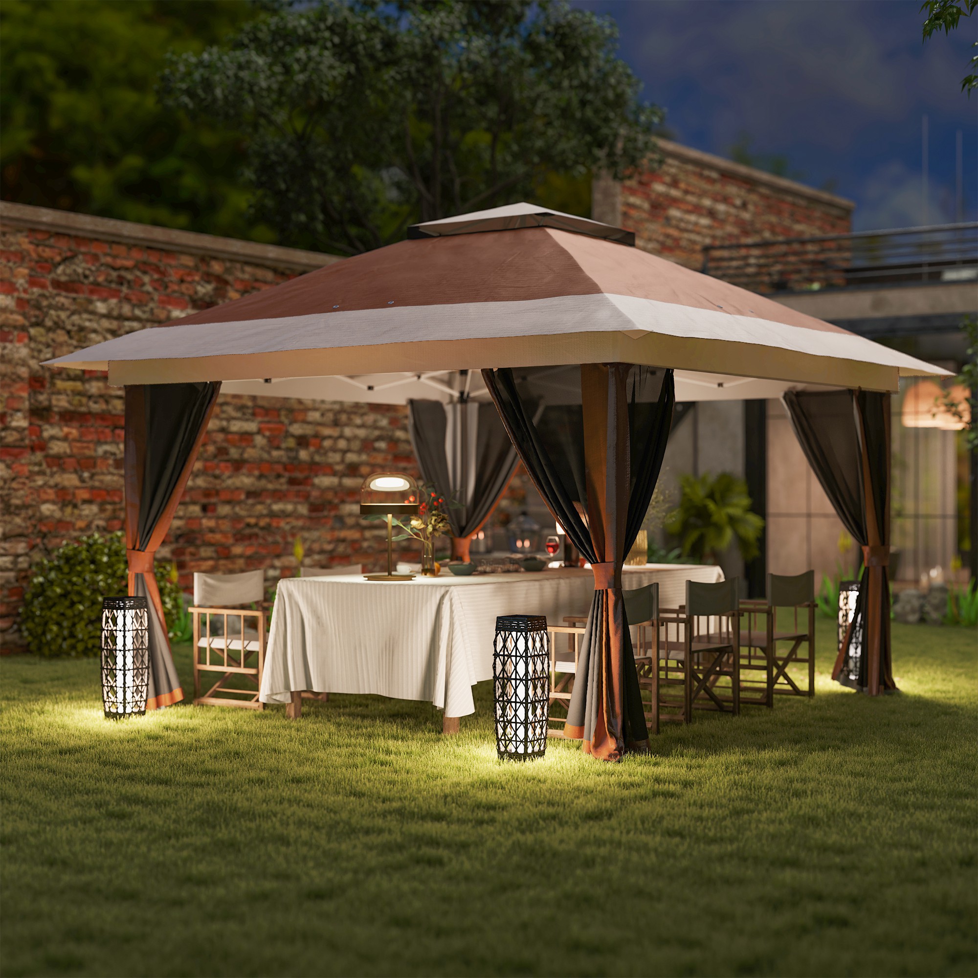 Image 7 of 3.6 x 3.6m Pop-Up Gazebo with Accessories - Brown