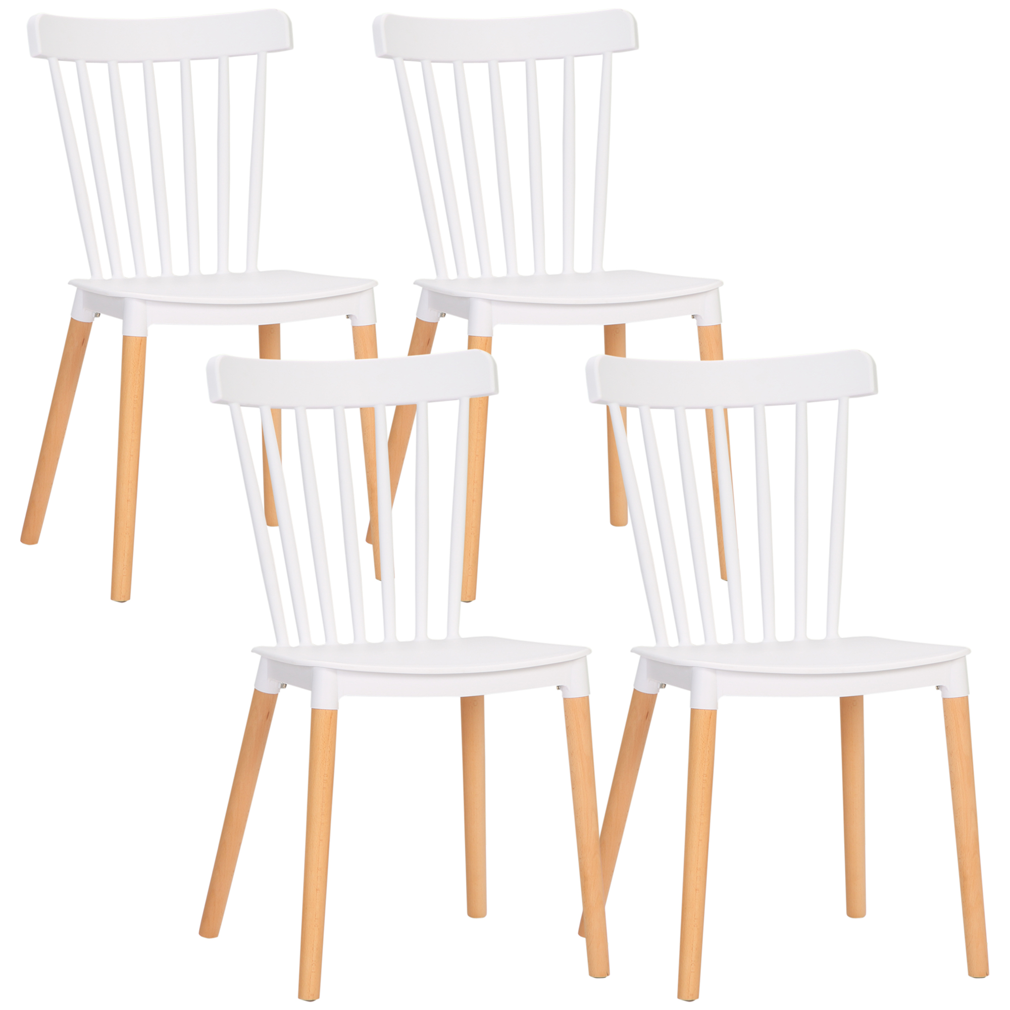 HOMCOM Juego de 4 Sillas de Comedor Estilo Nórdico con Respaldo de Polipropileno y Patas de Madera 43x52.5x83 cm Blanco   Aosom España