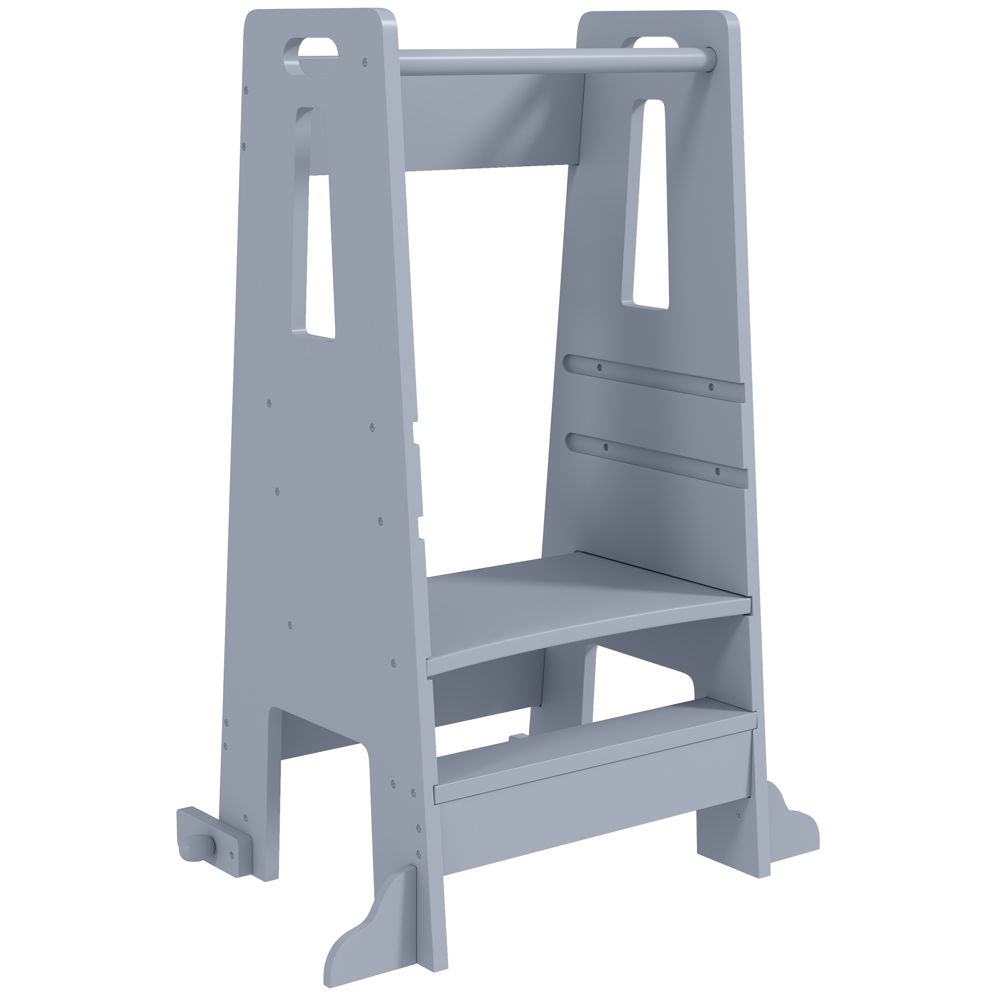 AIYAPLAY Torre de Aprendizaje para Niños con Pedal Altura Ajustable en 3 Niveles y Barrera de Seguridad 45x47,5x91 cm Gris