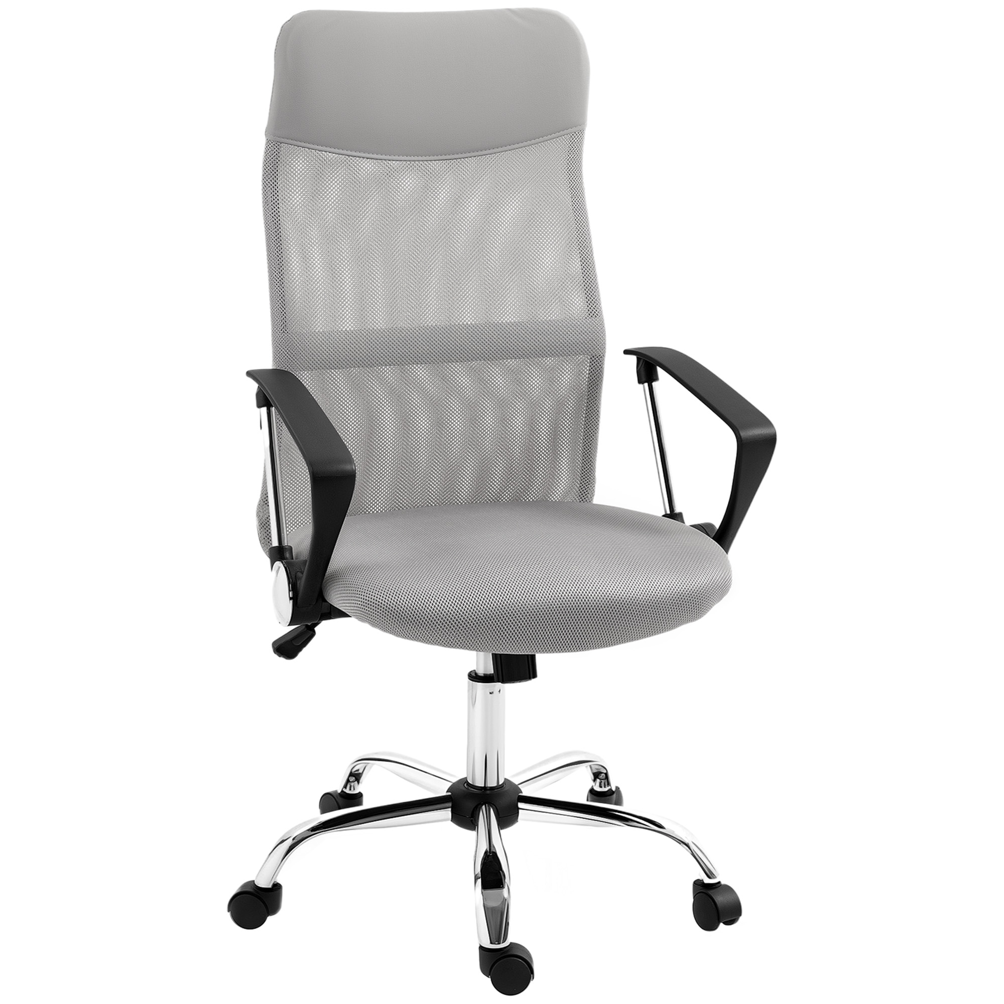 HOMCOM Chaise de Bureau Ergonomique Pivotante, Hauteur Réglable et Dossier en Tissu Mesh, 63x65x109-119 cm, Gris Clair