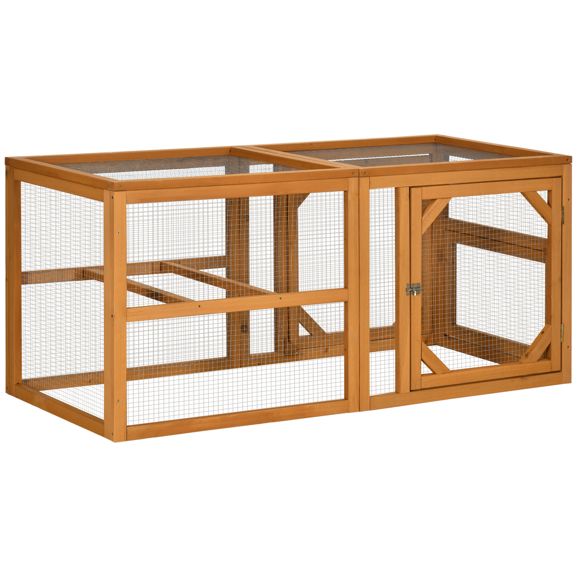 PawHut Wooden Rabbit Hutch, Two-Tier Guinea Pig Cage, with Removable Tray, Wheels