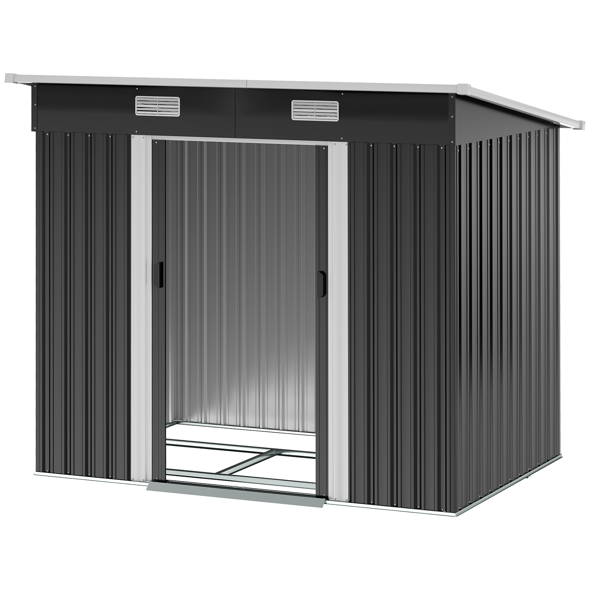 Abri De Jardin Métal Outsunny 2,3 M² - 207 X 130 X 182 Cm - Toit Incliné, Porte Coulissante, Aération - Pour Rangement Extérieur