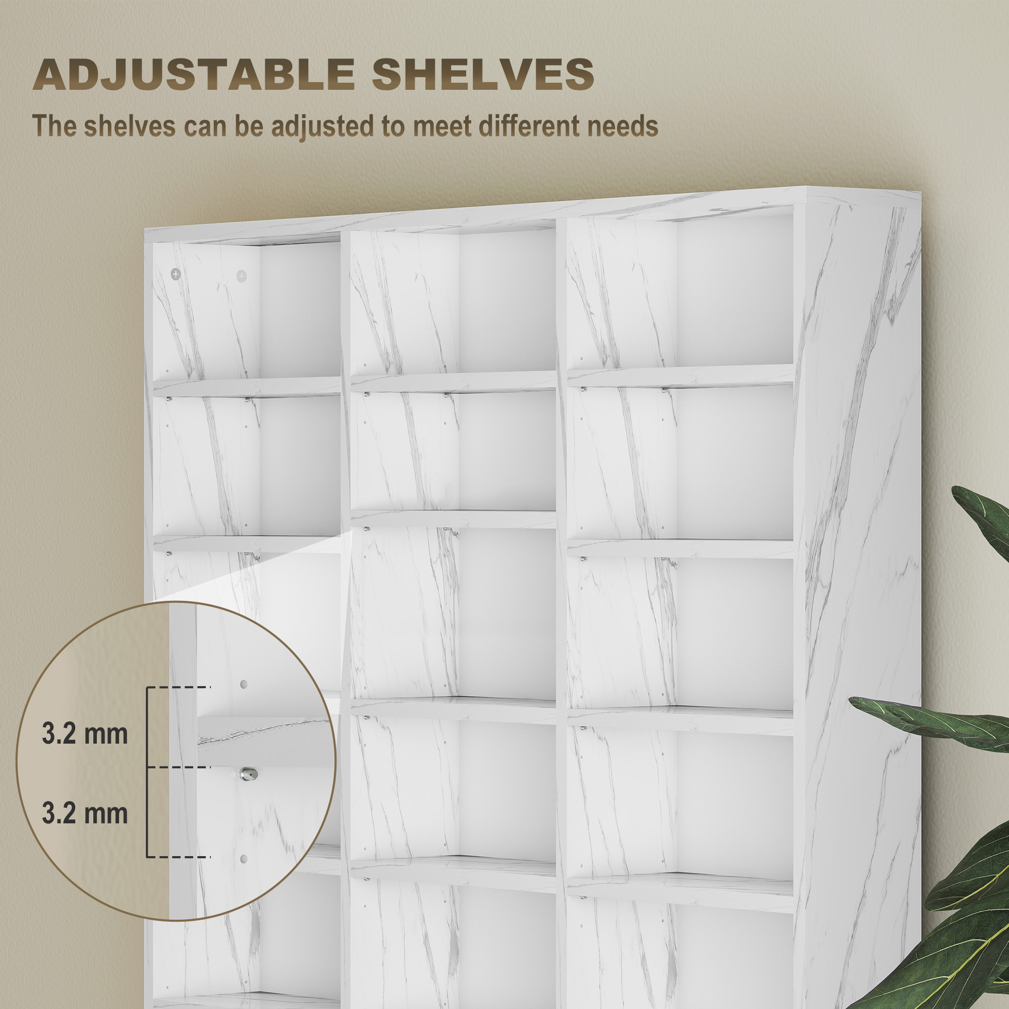HOMCOM CD Storage Unit with Adjustable Shelves, 102 x 195 cm, Marble Effect 5