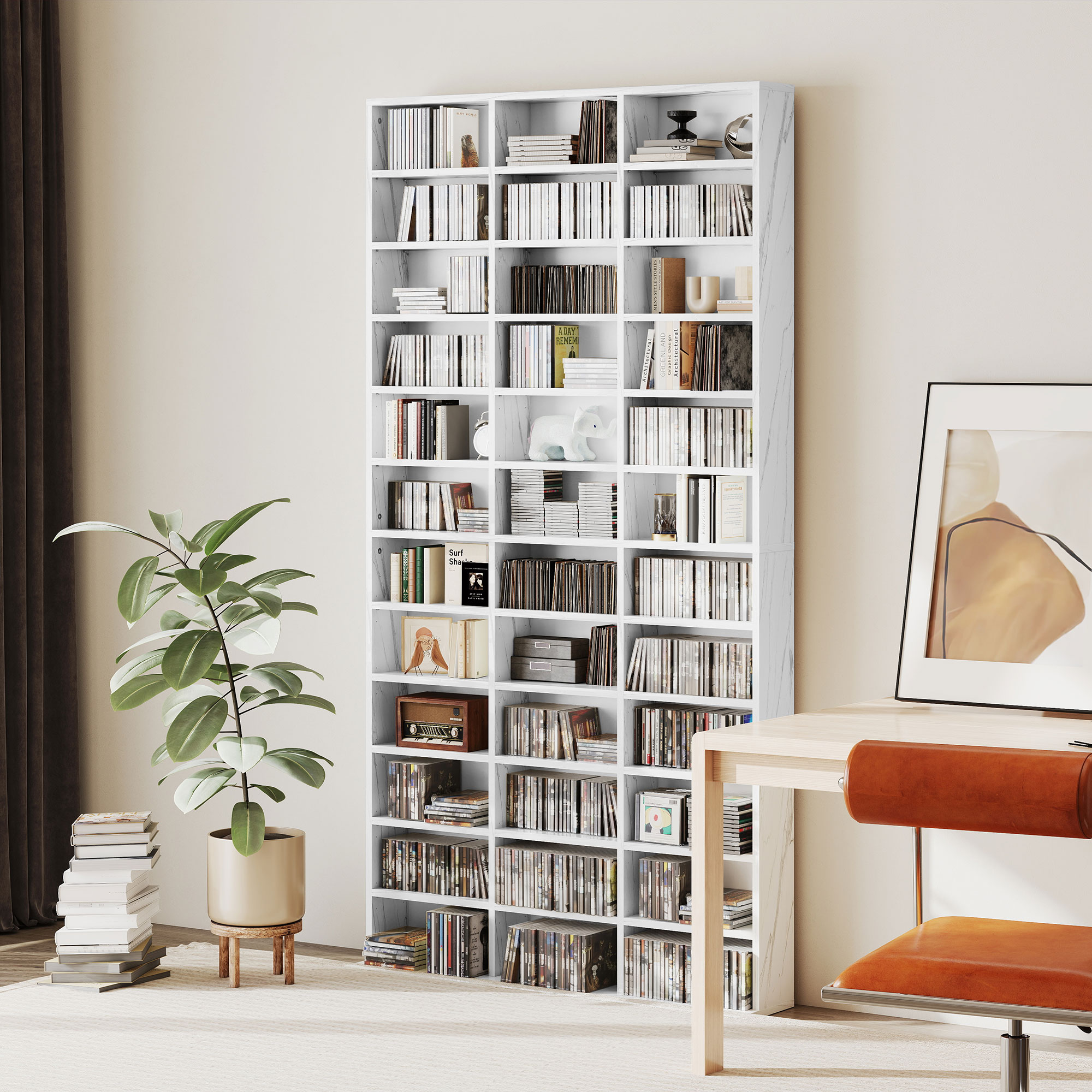 HOMCOM CD Storage Unit with Adjustable Shelves, 102 x 195 cm, Marble Effect 2