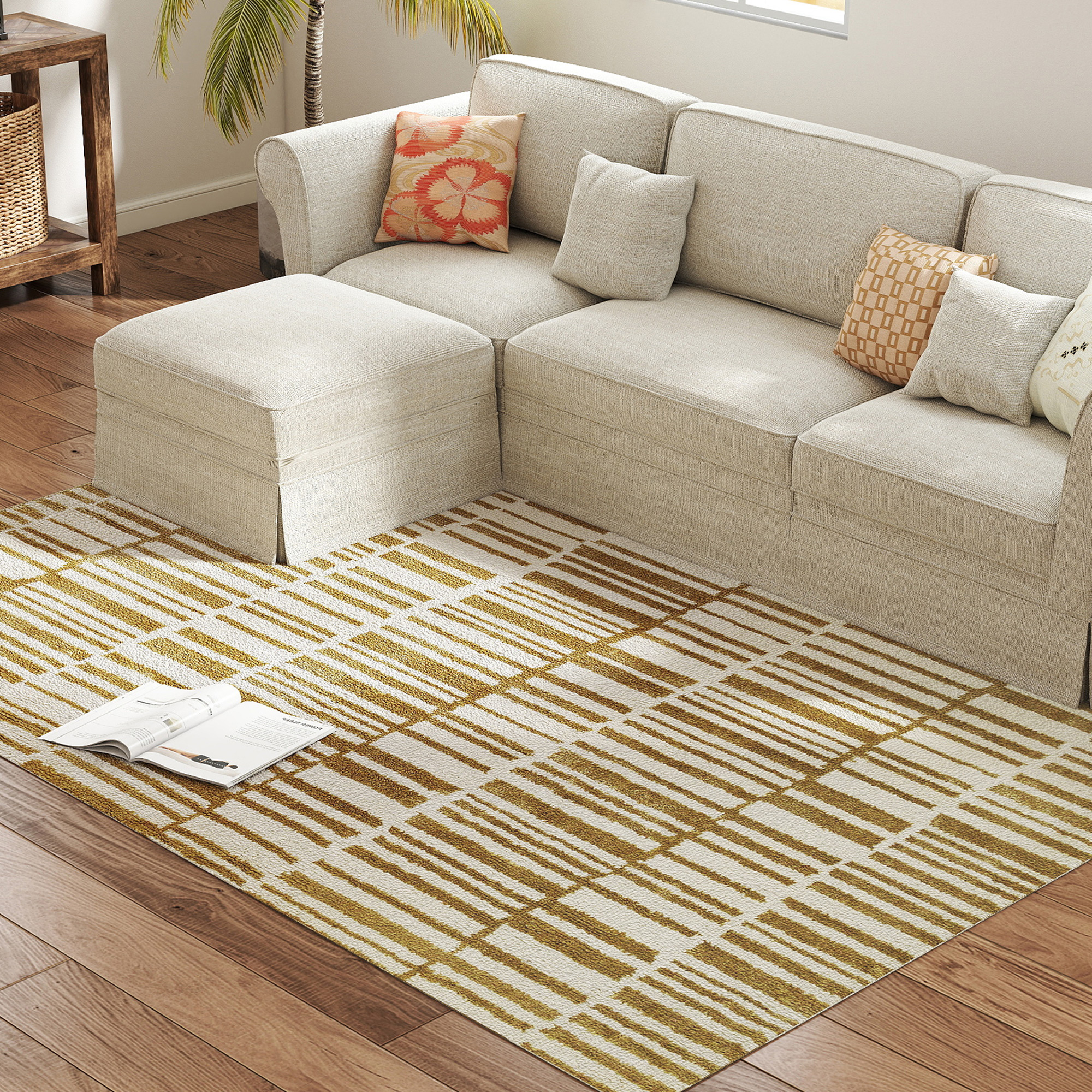 HOMCOM Tapis salon 200 x 140 cm poils courts lavable en machine hypoallergénique pour salon, chambre à coucher, bureau, jaune