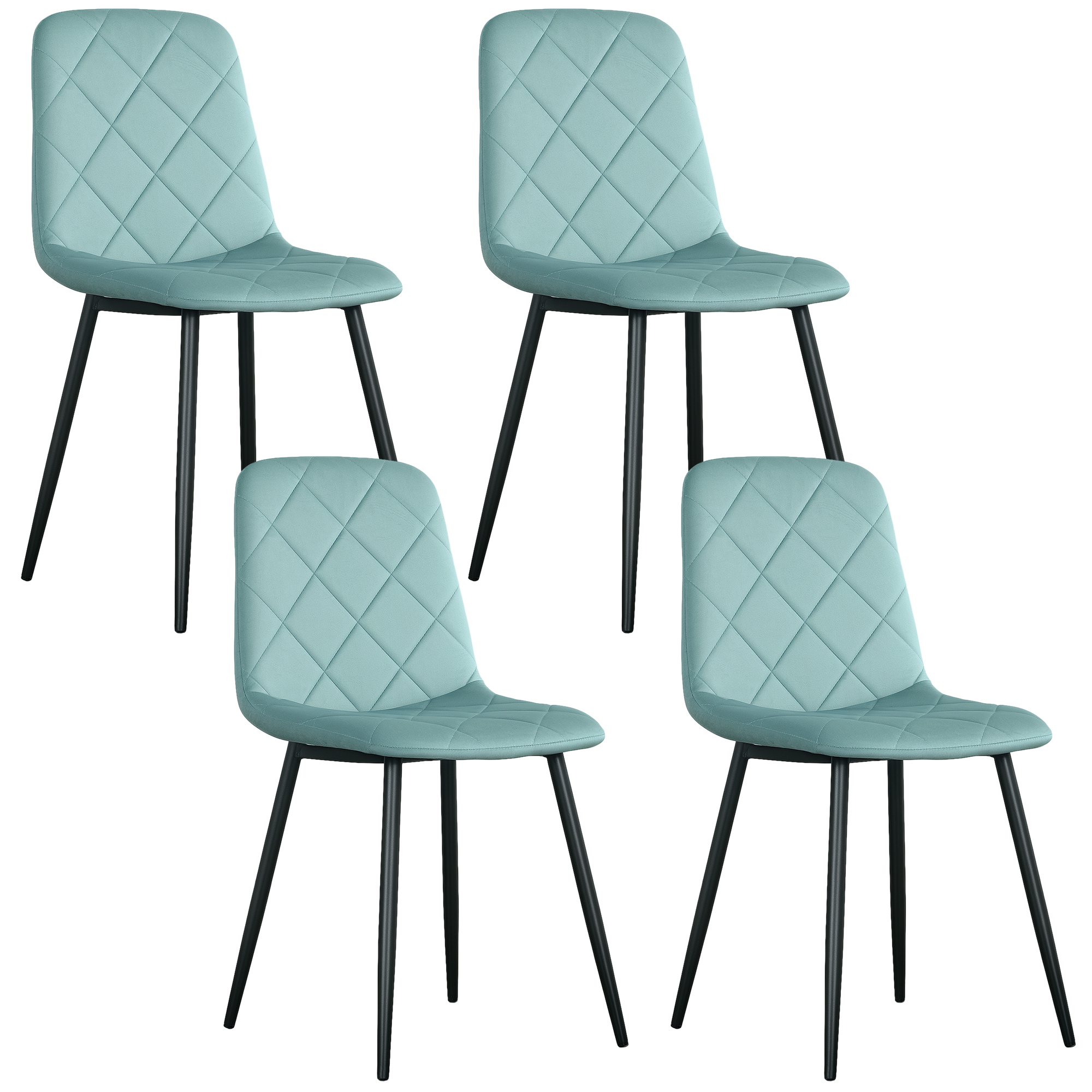 Image of HOMCOM Set di 4 sedie da pranzo imbottite con schienale alto, gambe in acciaio e tessuto effetto velluto, verde Aosom Italy006