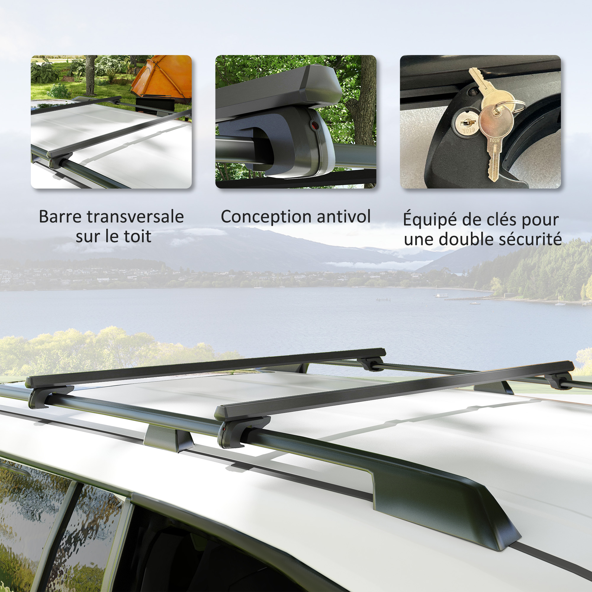 Barres De Toit Universelles Noires 160 Cm - Porte-Bagages Aluminium Pour Voiture