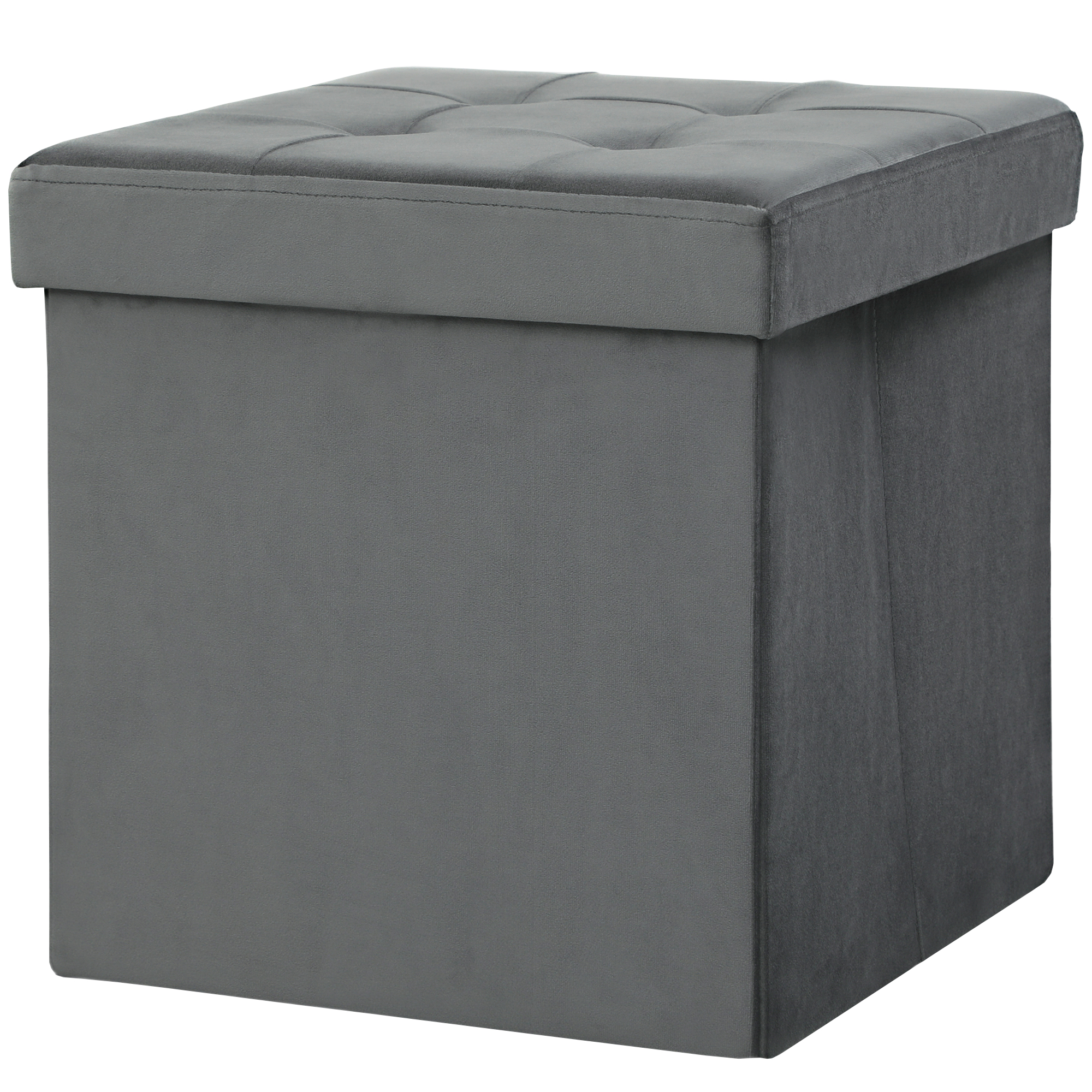 HOMCOM Banc coffre rangement pliable, tabouret carré 37,6 L en tissu velours, charge 120 Kg, 38 x 38 x 38 cm, gris