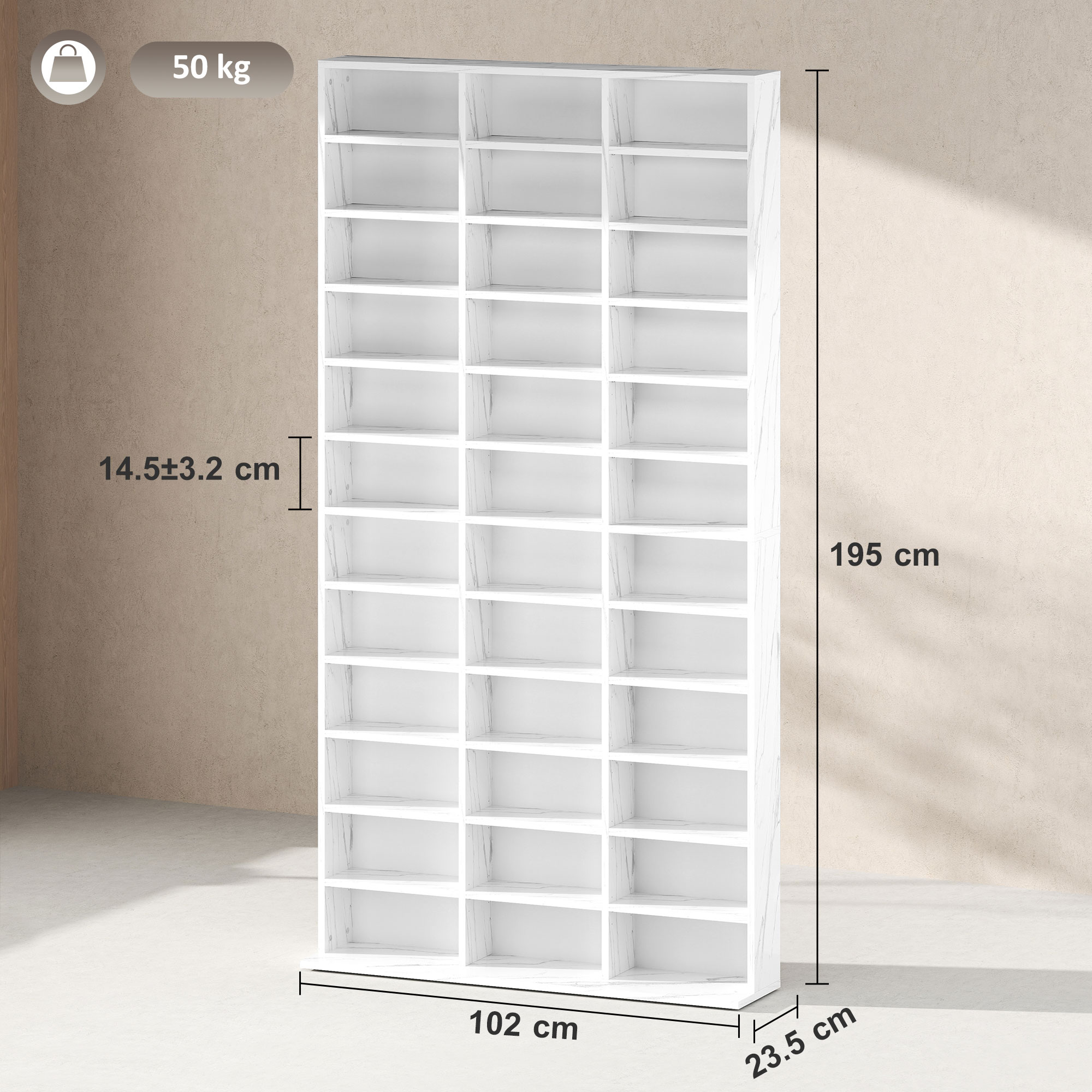 HOMCOM CD Storage Unit with Adjustable Shelves, 102 x 195 cm, Marble Effect 3
