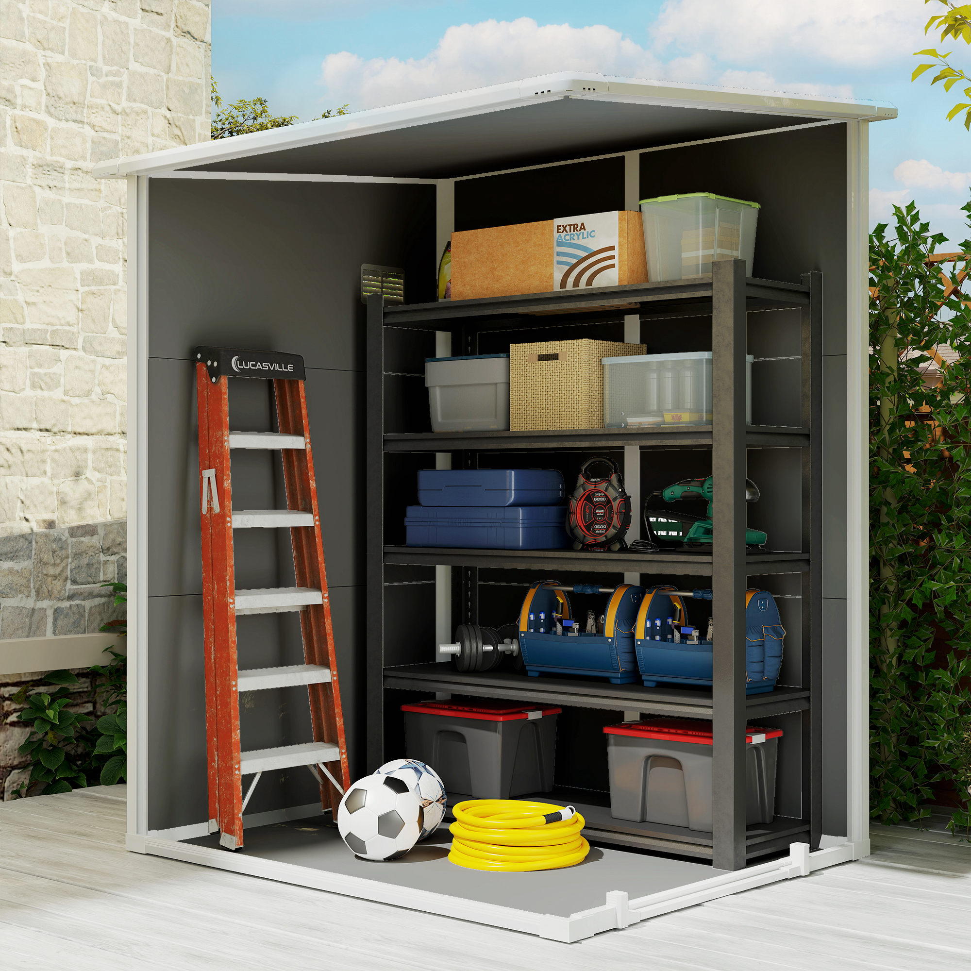 Outsunny 4'x5' Garden Storage Shed, Lean to Shed, Lockable Garden Shed with Window, Vent and Plastic Roof, Grey 9