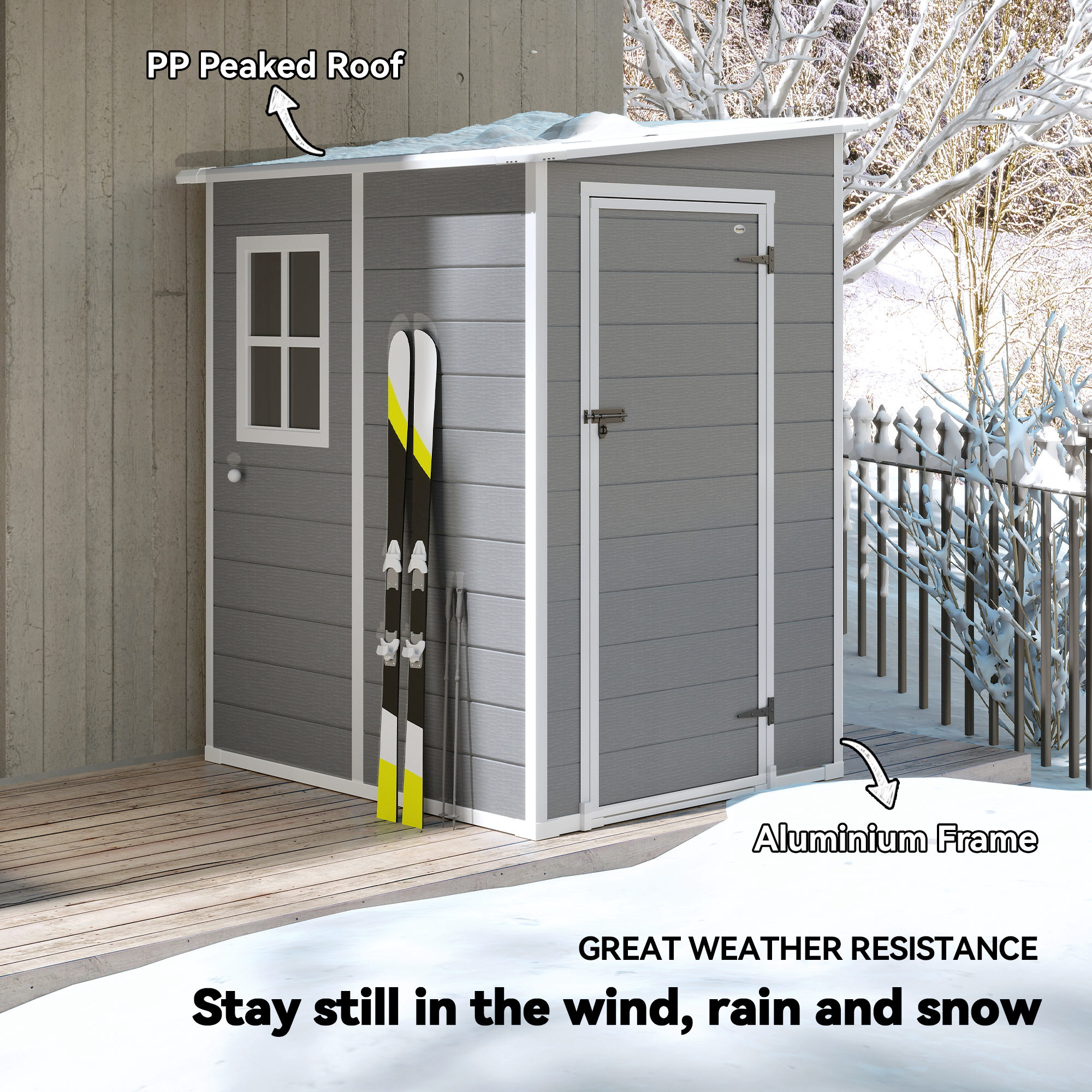 Outsunny 4'x5' Garden Storage Shed, Lean to Shed, Lockable Garden Shed with Window, Vent and Plastic Roof, Grey 5