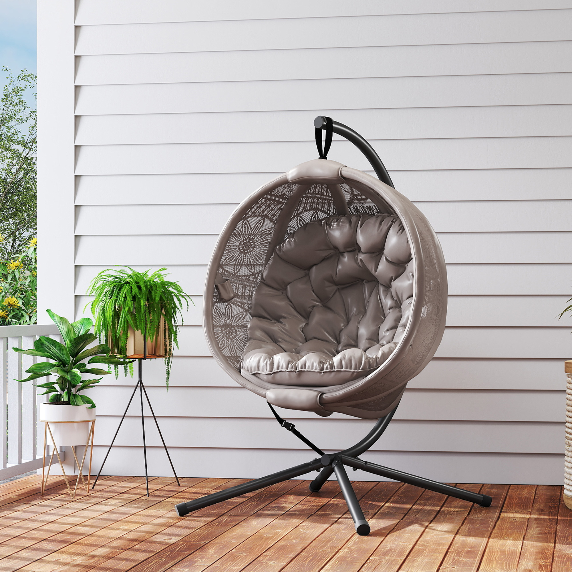 Outsunny Round Egg Basket Chair, with Steel Stand, Sand 8