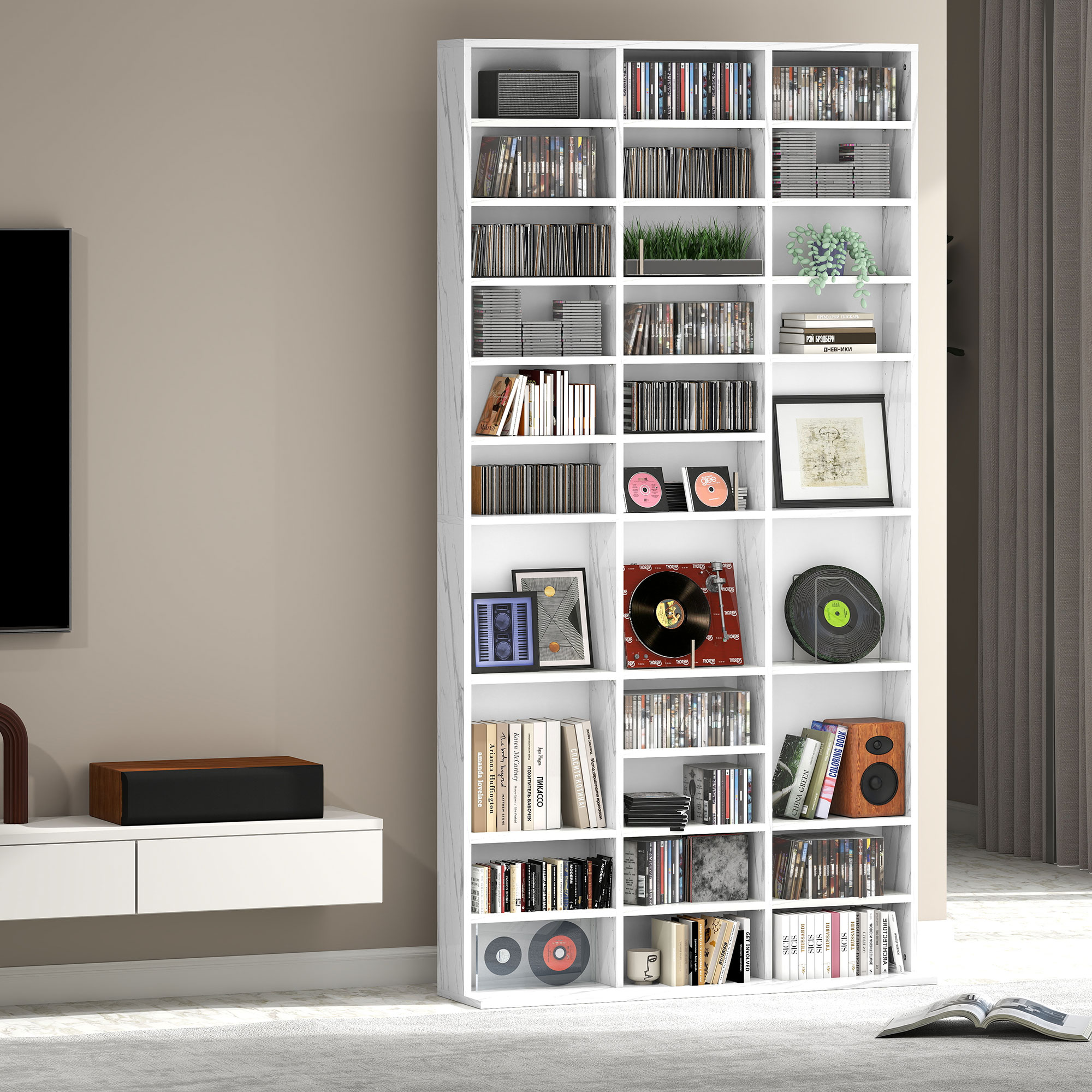 HOMCOM CD Storage Unit with Adjustable Shelves, 102 x 195 cm, Marble Effect 8